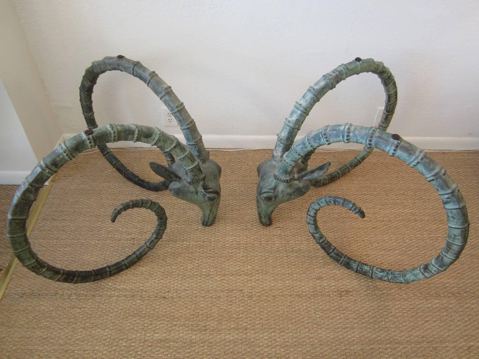 Pair of Patinated Bronze Ibex Dining Table Bases by Alain Chervet In Good Condition For Sale In Miami, FL