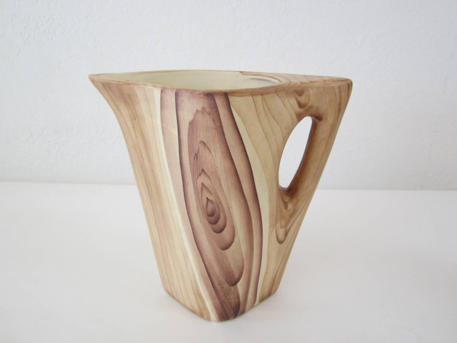 French Vallauris Faux Bois Ceramic Lemonade Set with Pitcher and Four Cups