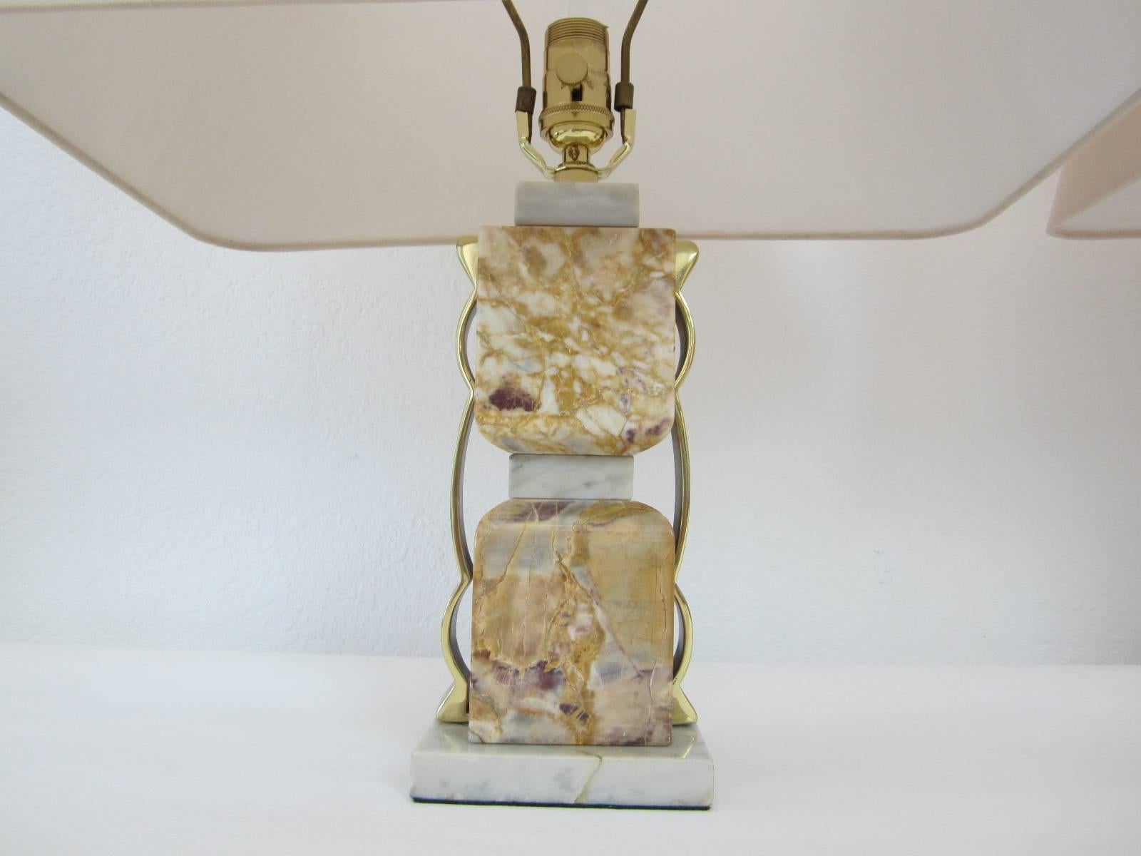 Mid-20th Century Pair of Stacked Marble Block Table Lamps For Sale