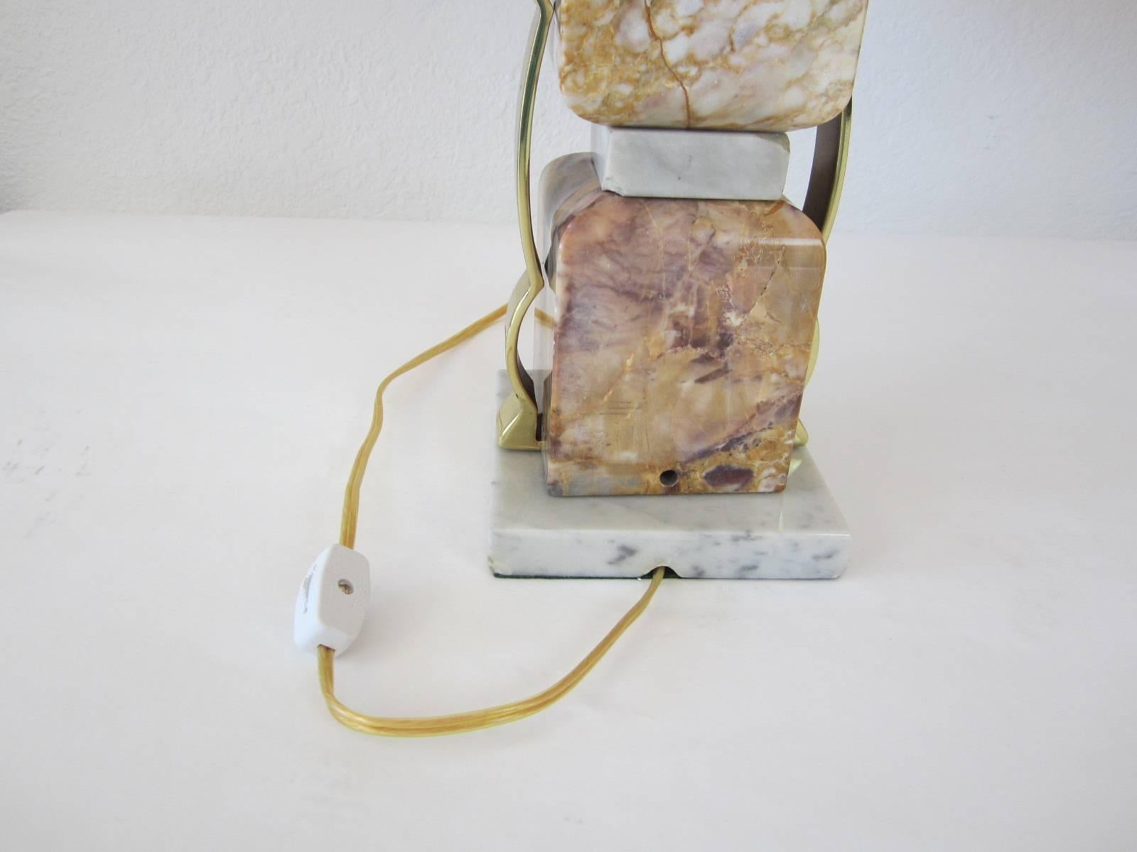 Pair of Stacked Marble Block Table Lamps For Sale 3