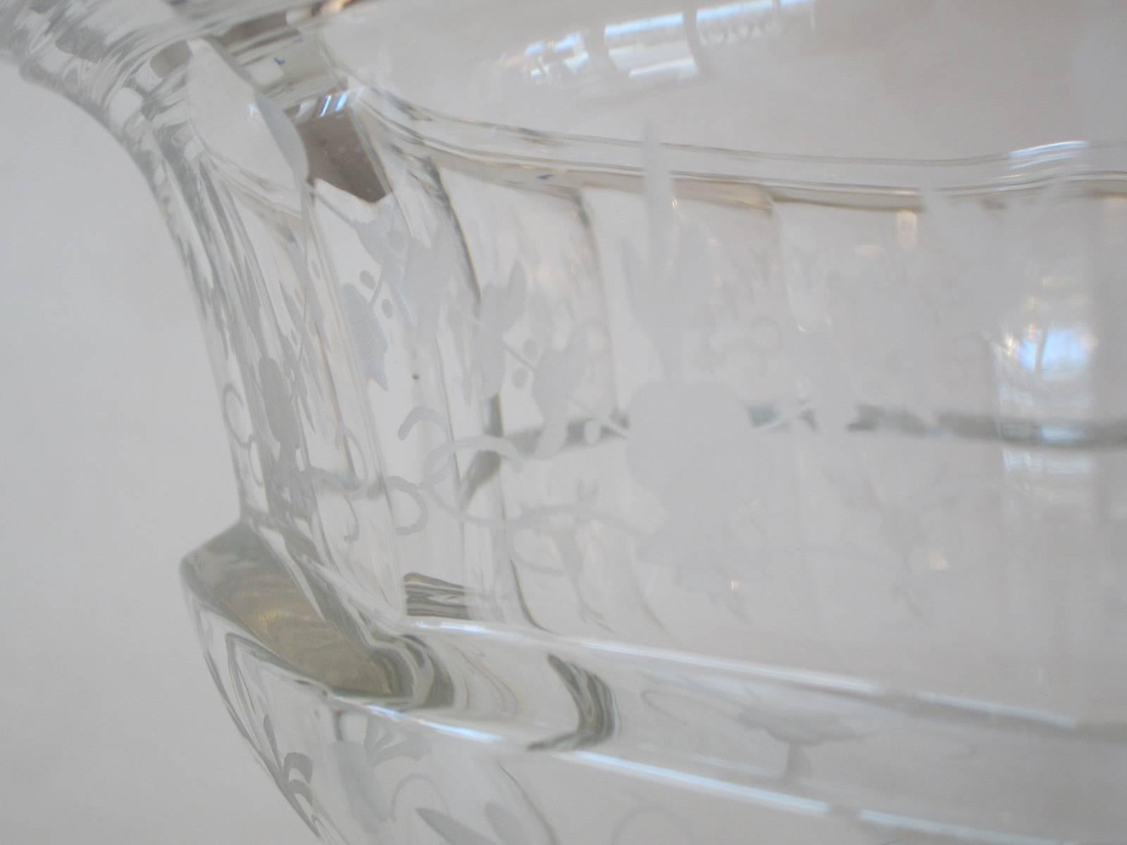 American Tiffany Etched Crystal Pedestal Bowl