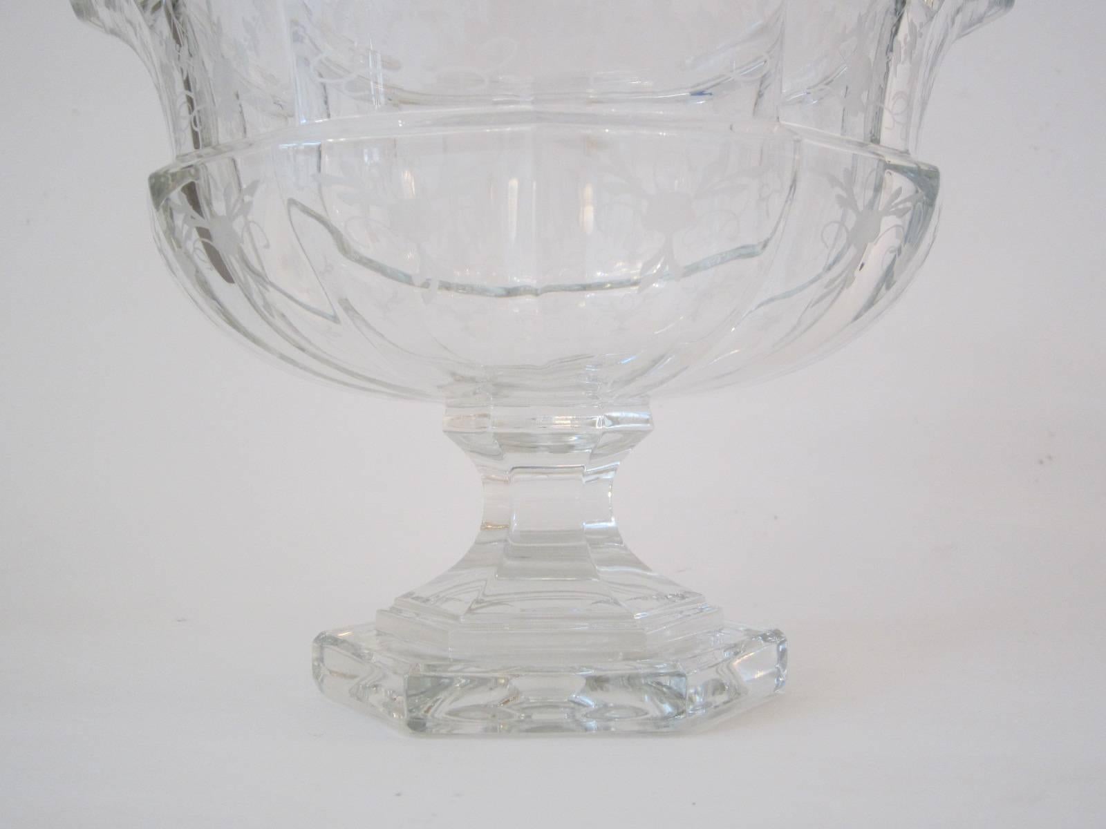 Late 20th Century Tiffany Etched Crystal Pedestal Bowl