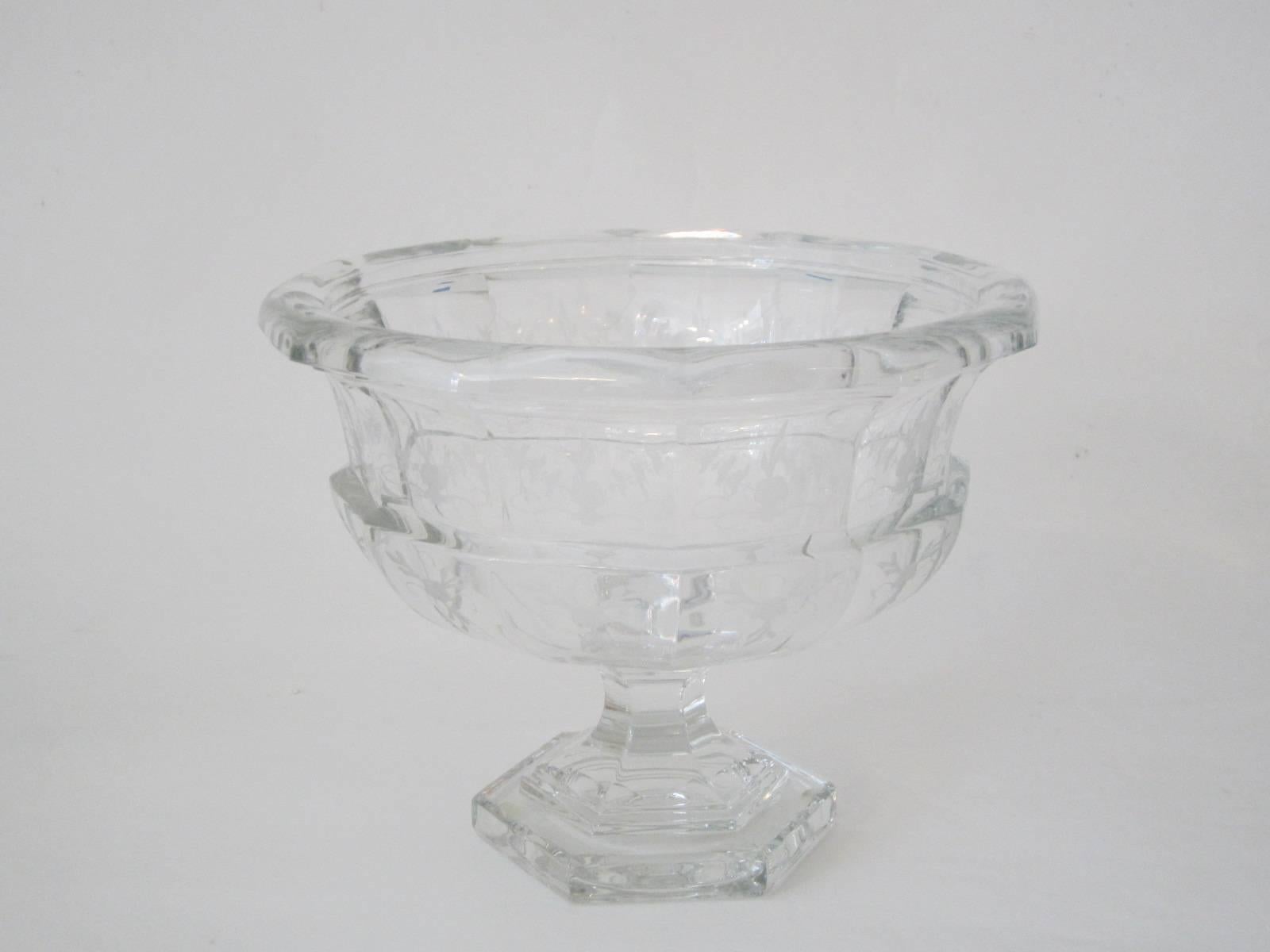 Tiffany Etched Crystal Pedestal Bowl 1