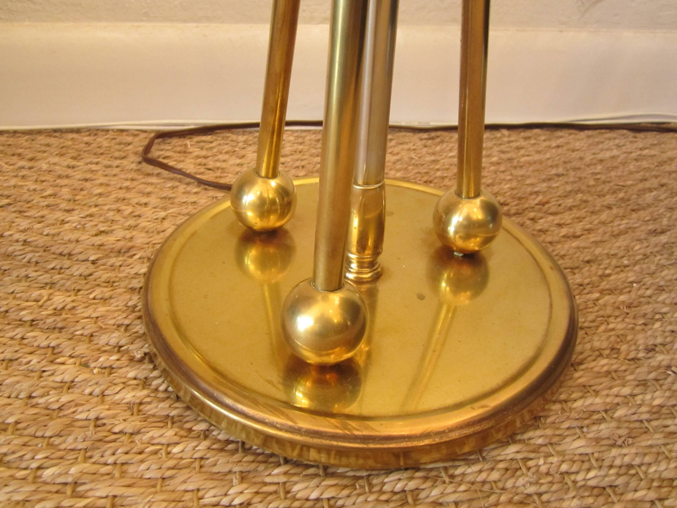 Pedestal Ball and Pole Solid Brass Standing Floor Lamp with Perforated Shade For Sale 1