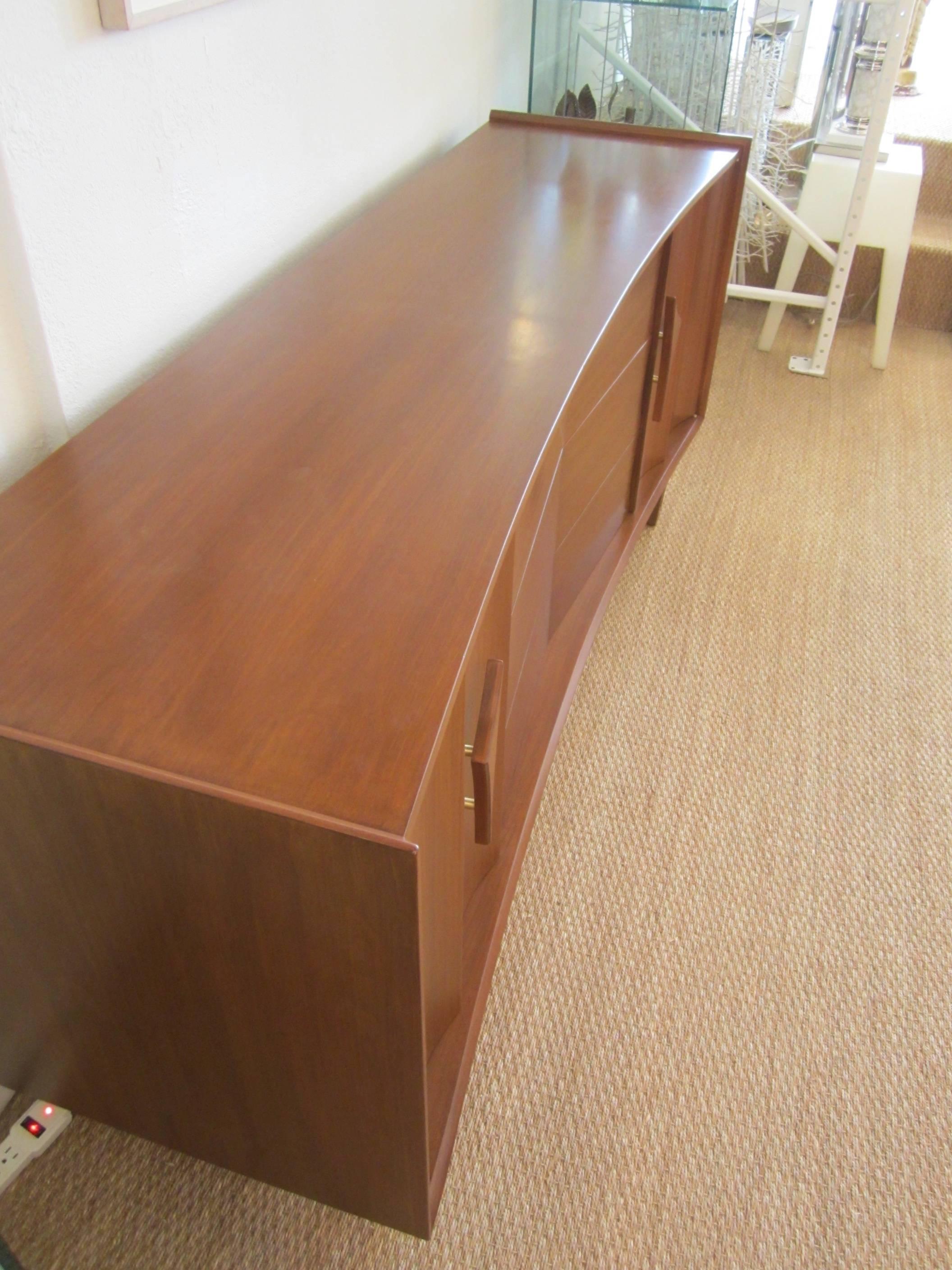 Mid-Century Modern Walnut Floating Credenza with Curved Front 