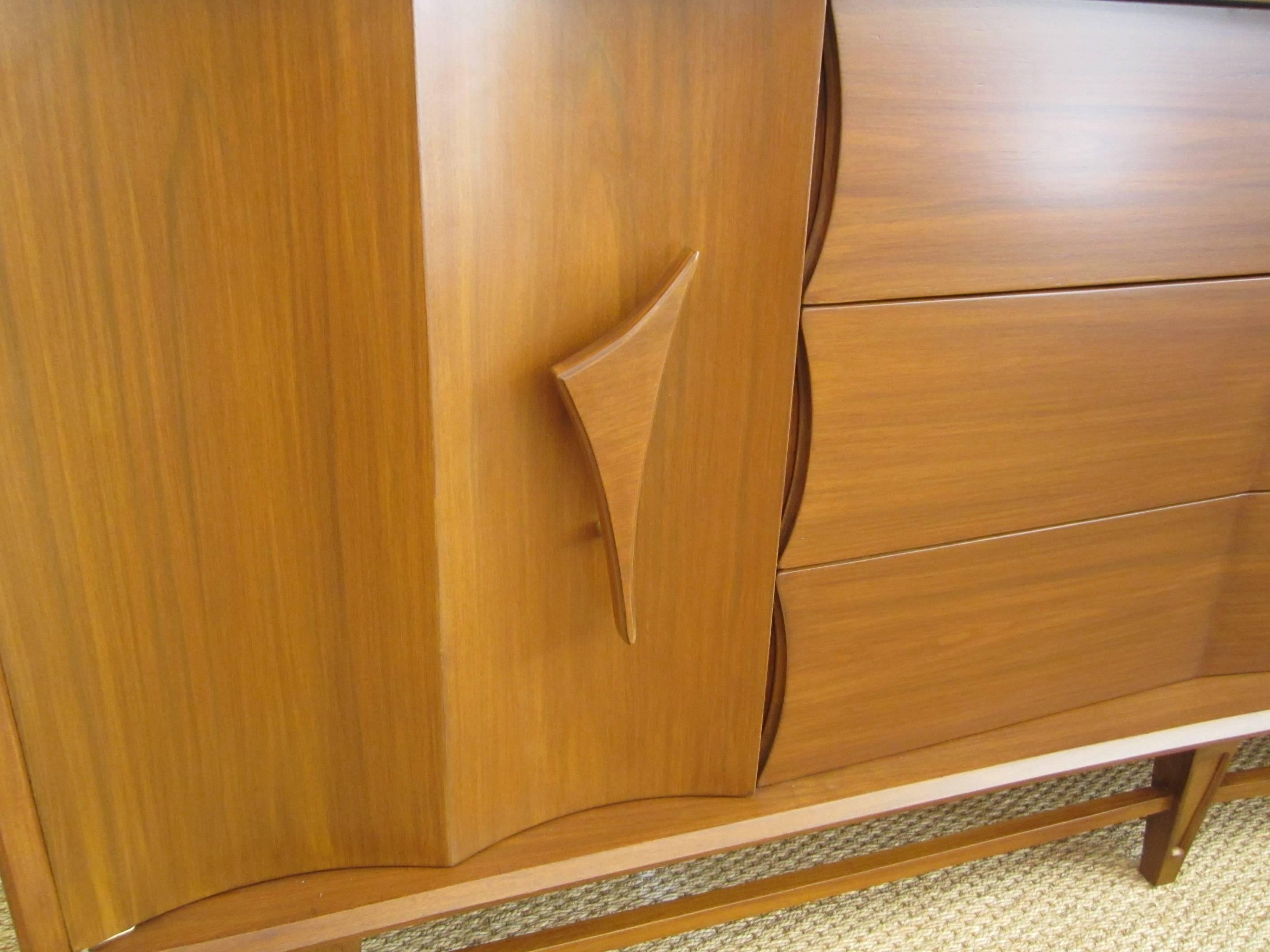 American Walnut Floating Credenza with Curved Front 