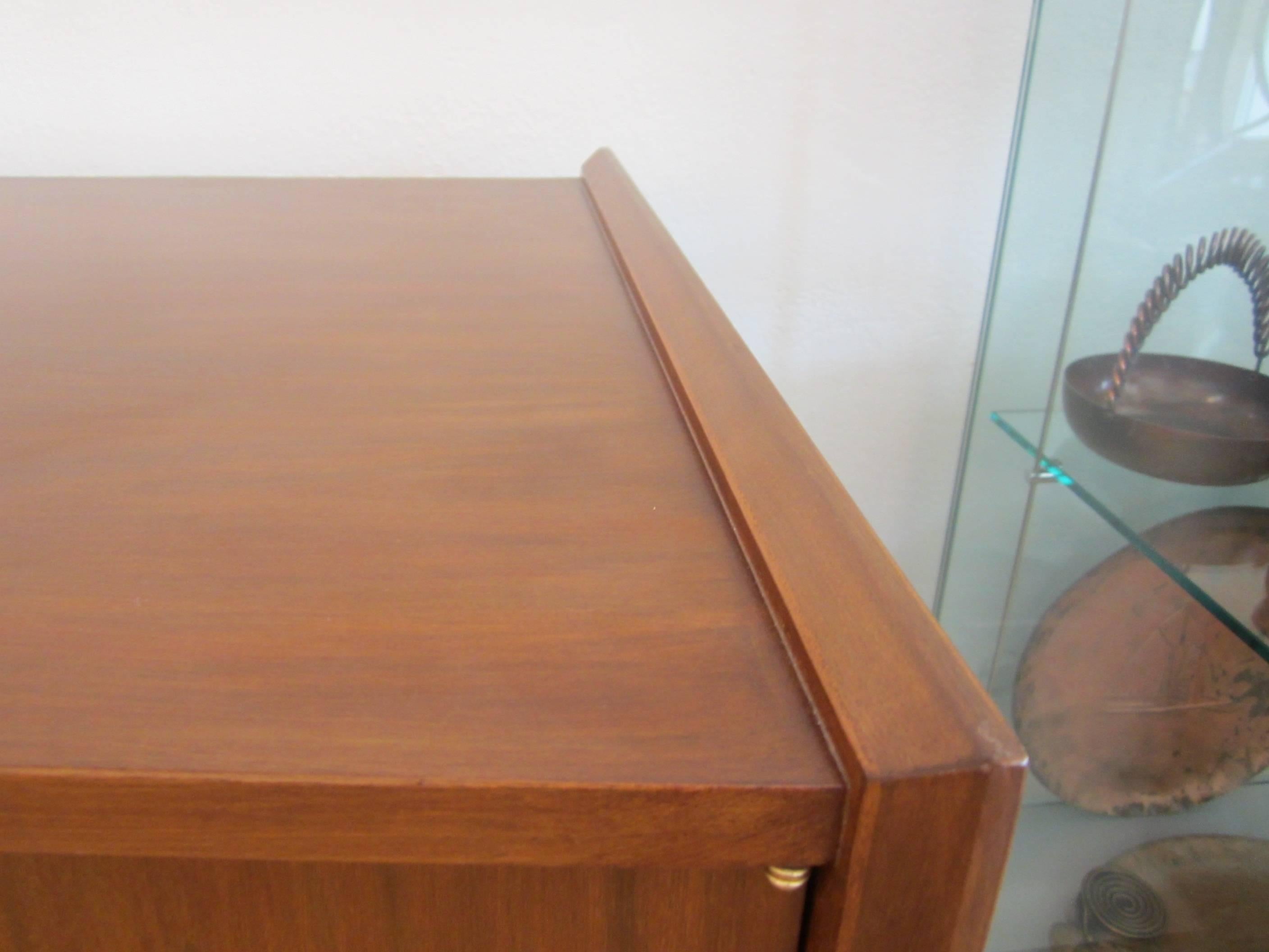 Wood Walnut Floating Credenza with Curved Front 