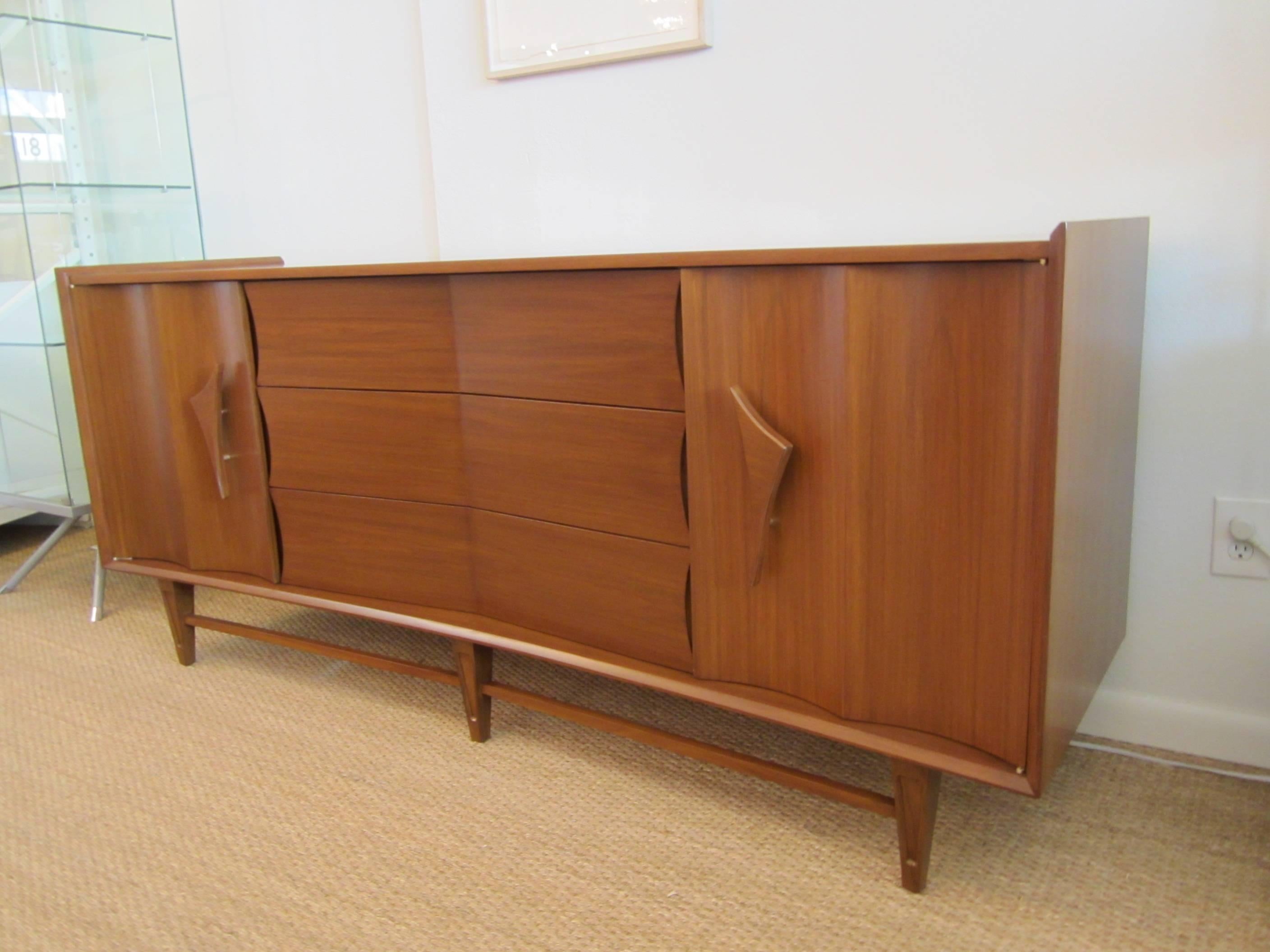 Walnut Floating Credenza with Curved Front  2