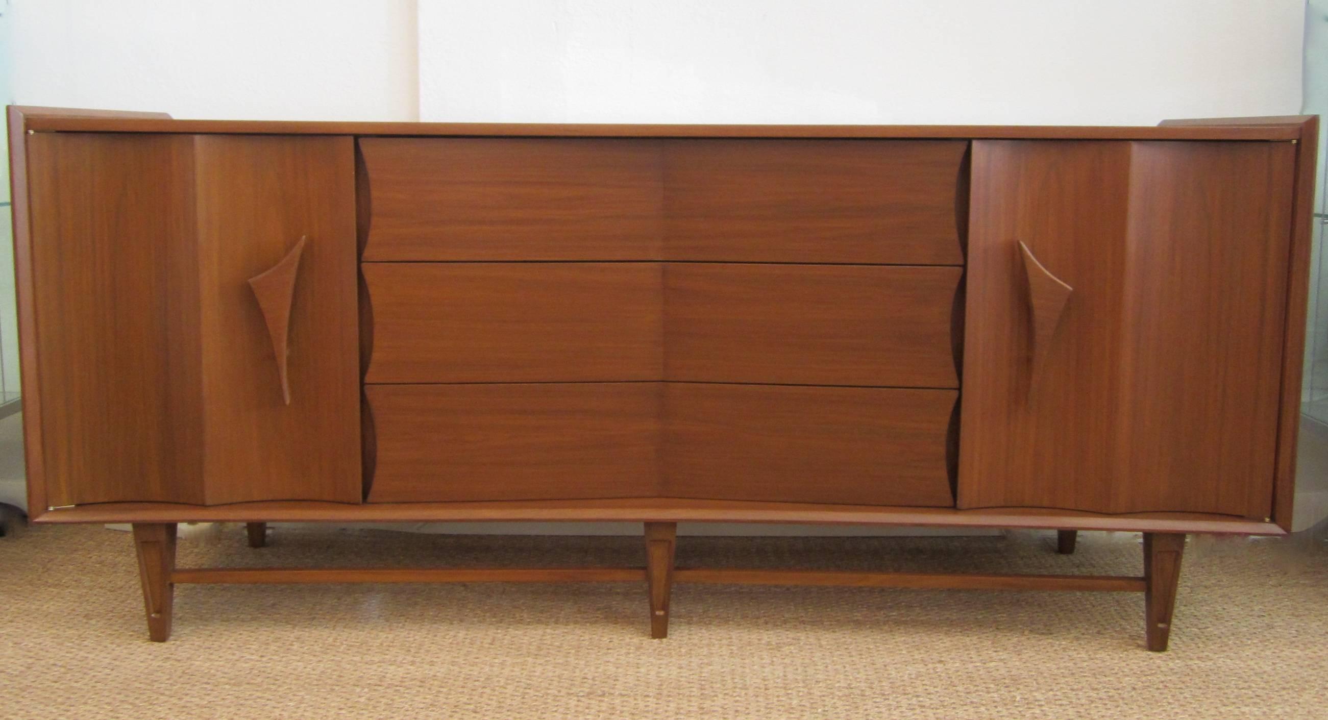 Walnut Floating Credenza with Curved Front  3