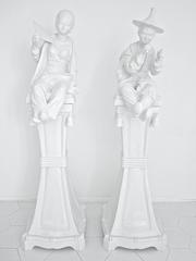 Monumental Pair of Italian Ceramic Chinoiserie Statues