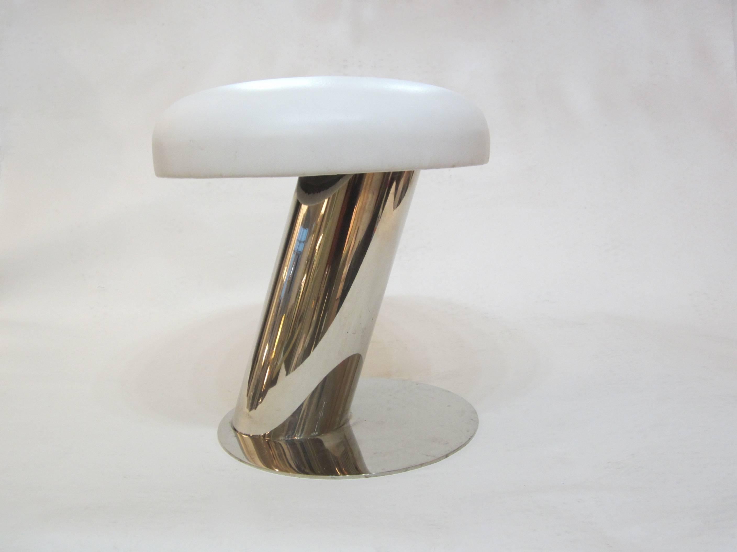 Karl Springer Cantilevered Steel and Cushion Stool  In Good Condition For Sale In Miami, FL
