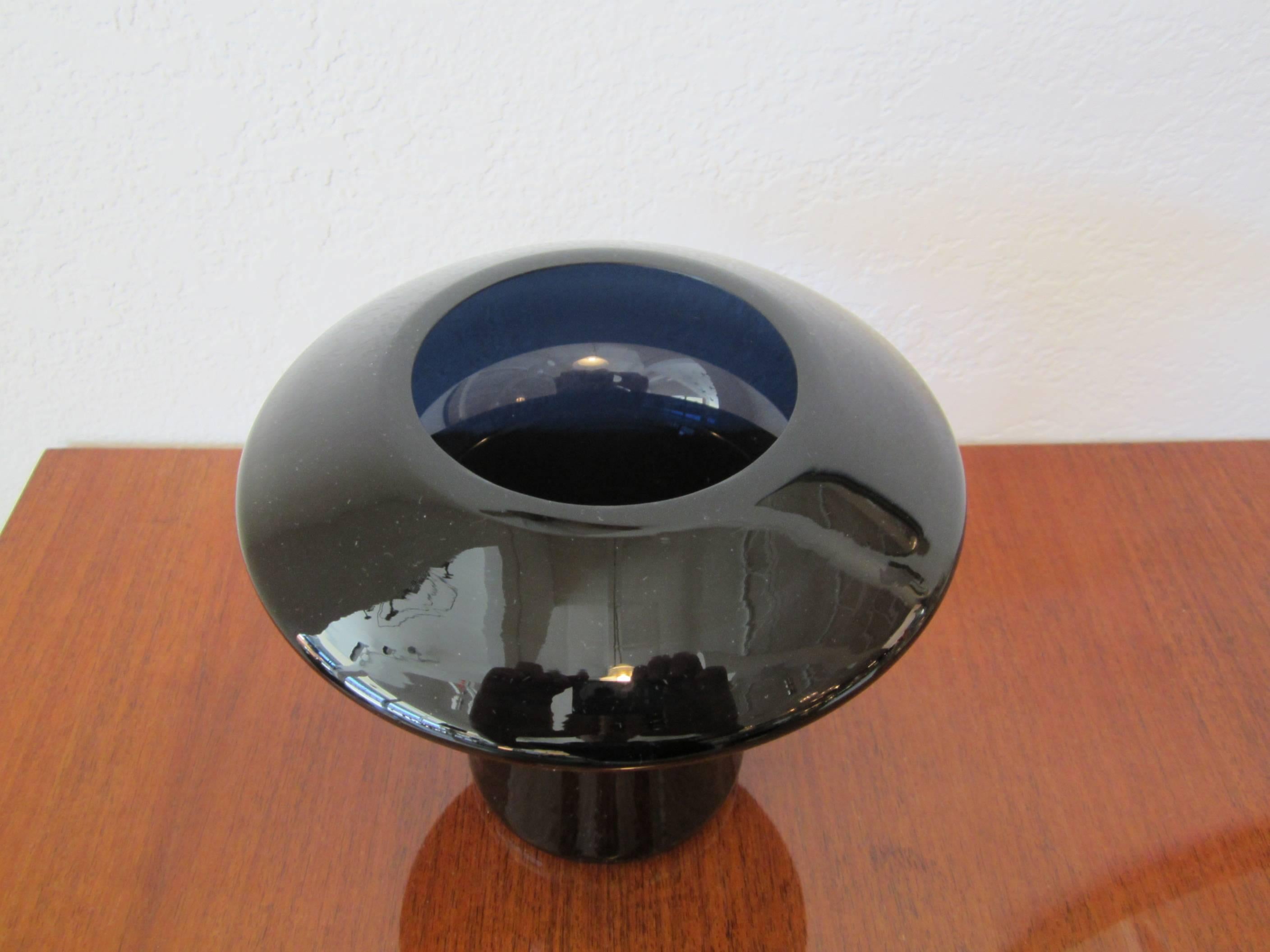 Italian Angelo Mangiarotti for Knoll Blown Glass Vase in Deep Cobalt  For Sale