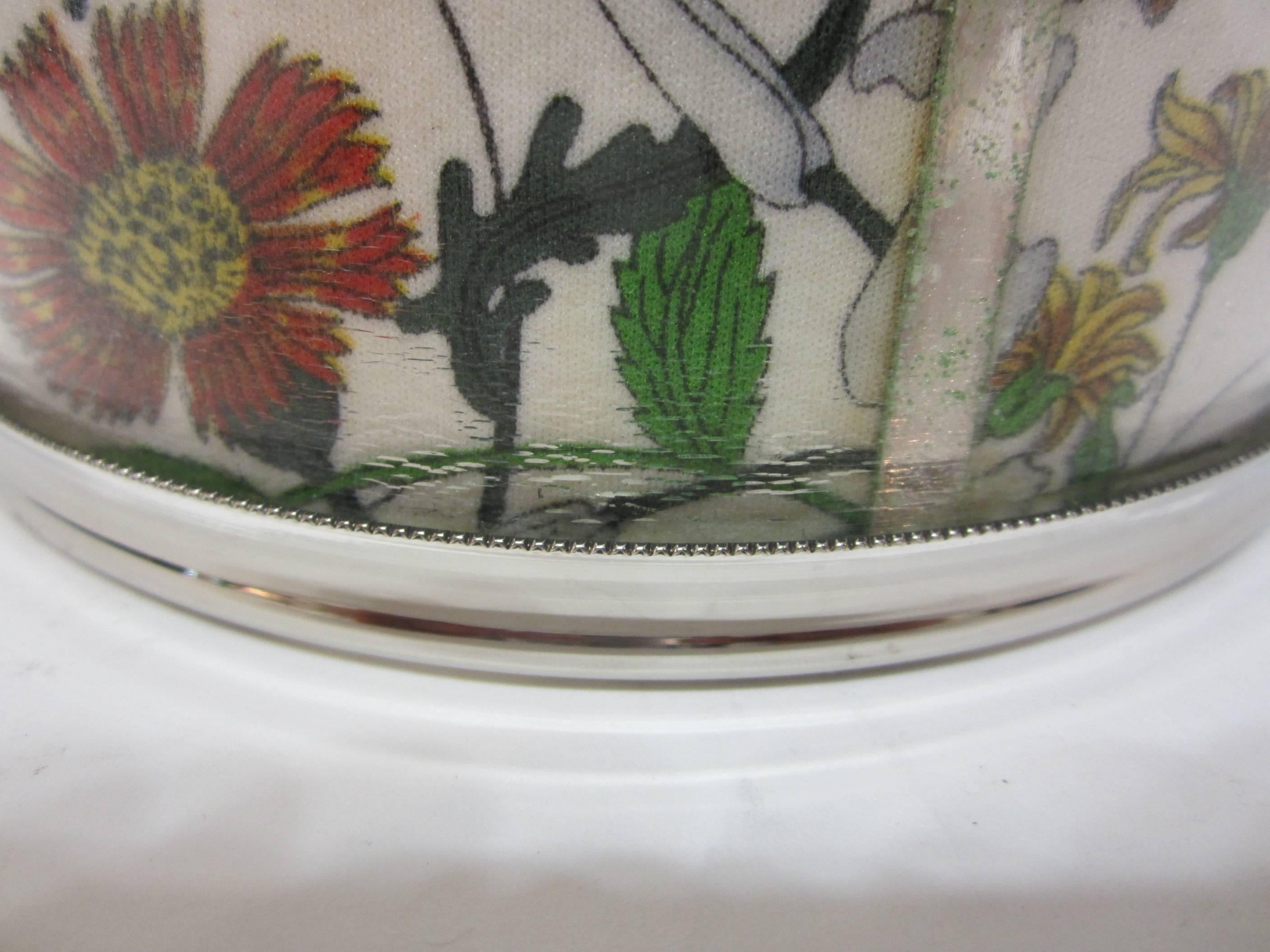 Italian Gucci Vinyl-Covered Floral Print and Nickeled Metal Ice Bucket Signed