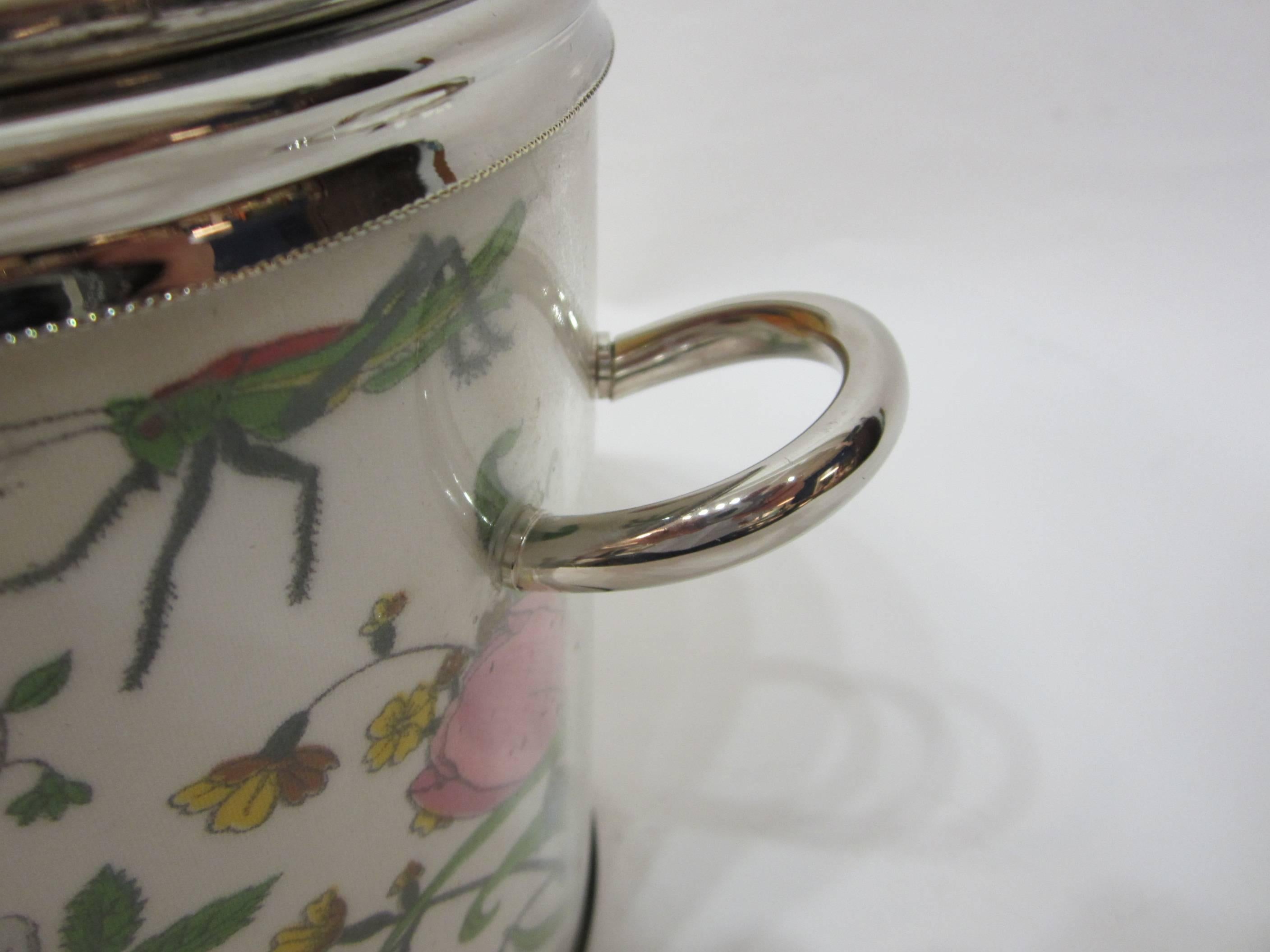 Gucci Vinyl-Covered Floral Print and Nickeled Metal Ice Bucket Signed 3
