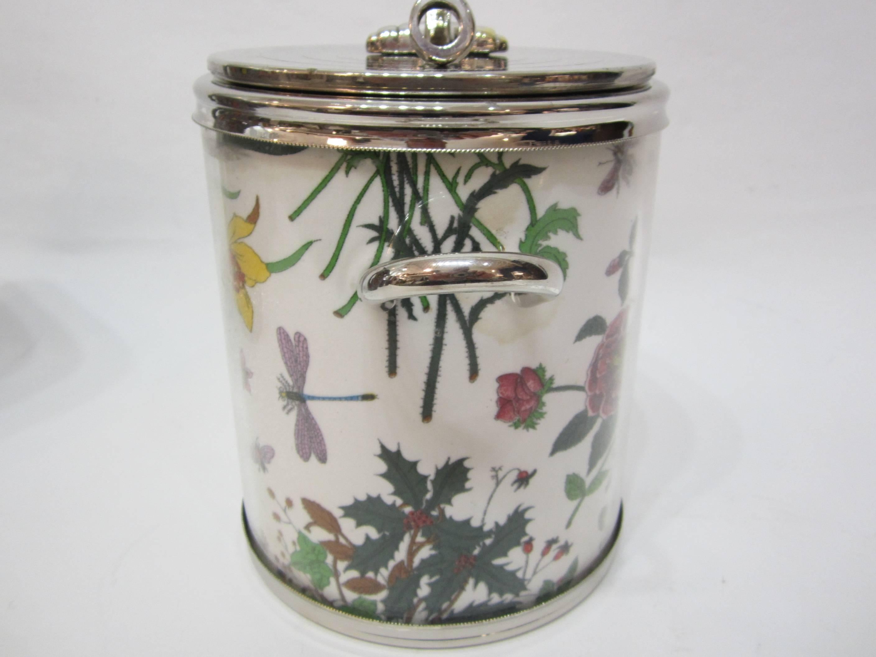 Gucci Vinyl-Covered Floral Print and Nickeled Metal Ice Bucket Signed 4