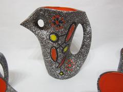 Vallauris Ceramic Pitcher with Six Cups Designed by Le Vaucour, France, 1950s