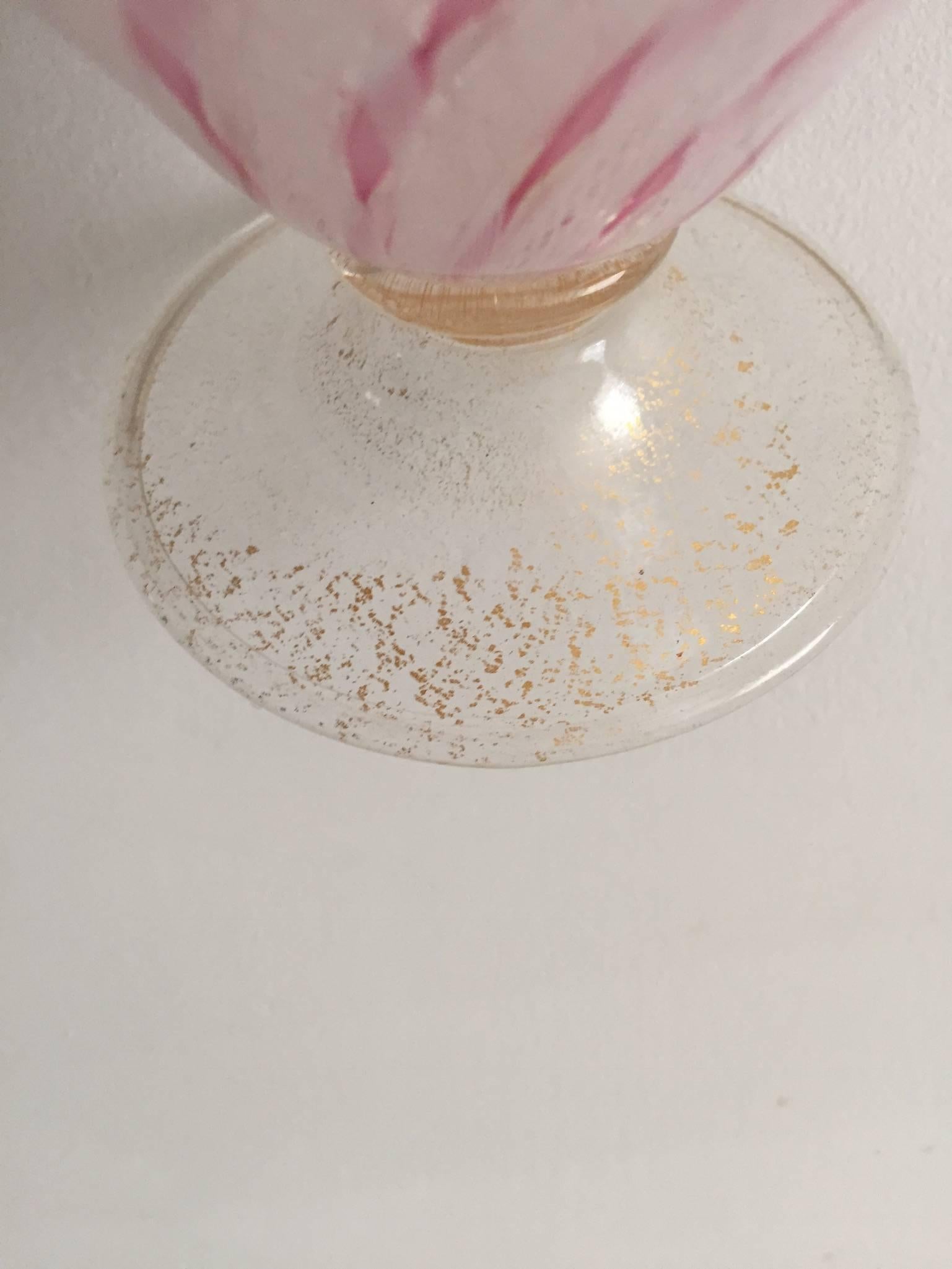 Mid-20th Century Seguso Handblown Murano Glass Scalloped-Edge Latticino Pedestal Bowl