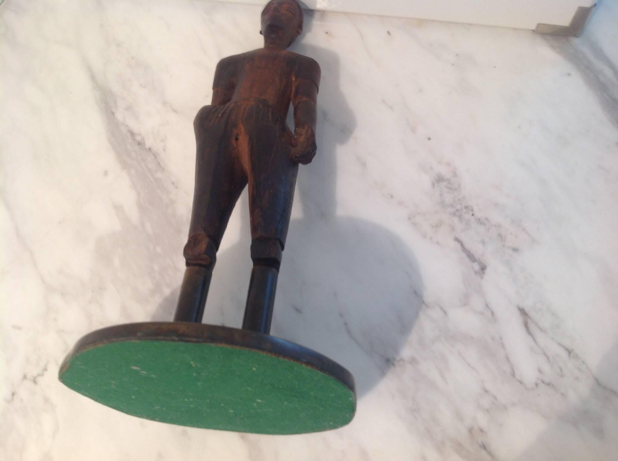 Hand-Carved Hardwood Sculpture on Bronze Base  In Good Condition In Miami, FL