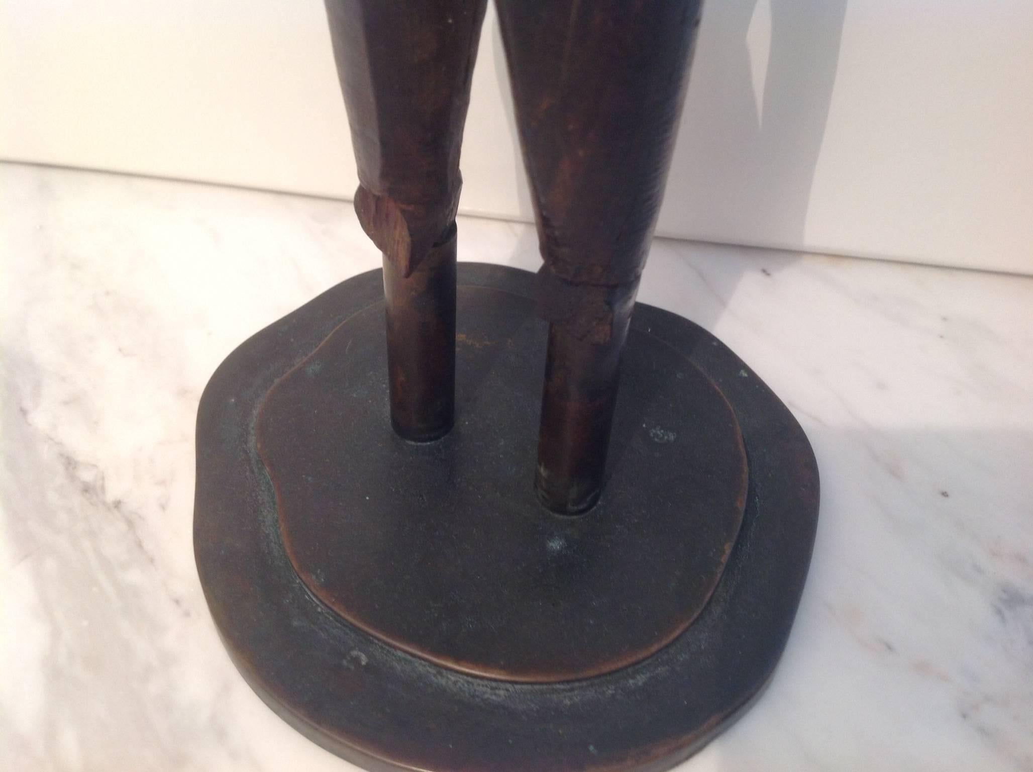 20th Century Hand-Carved Hardwood Sculpture on Bronze Base 