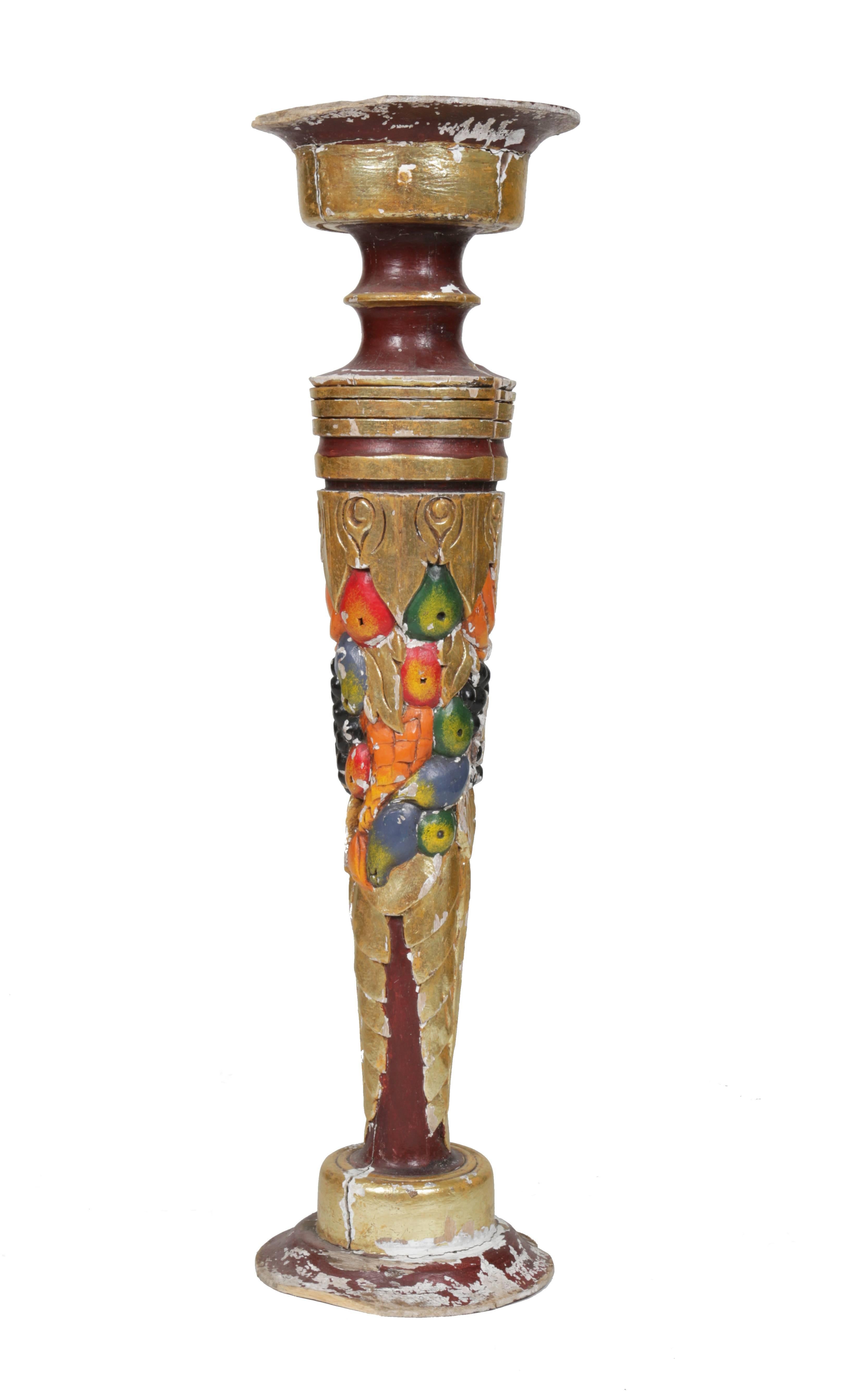 Classical Roman Antique Hand-Carved, Gessoed and Painted Venetian Wood Pedestal For Sale
