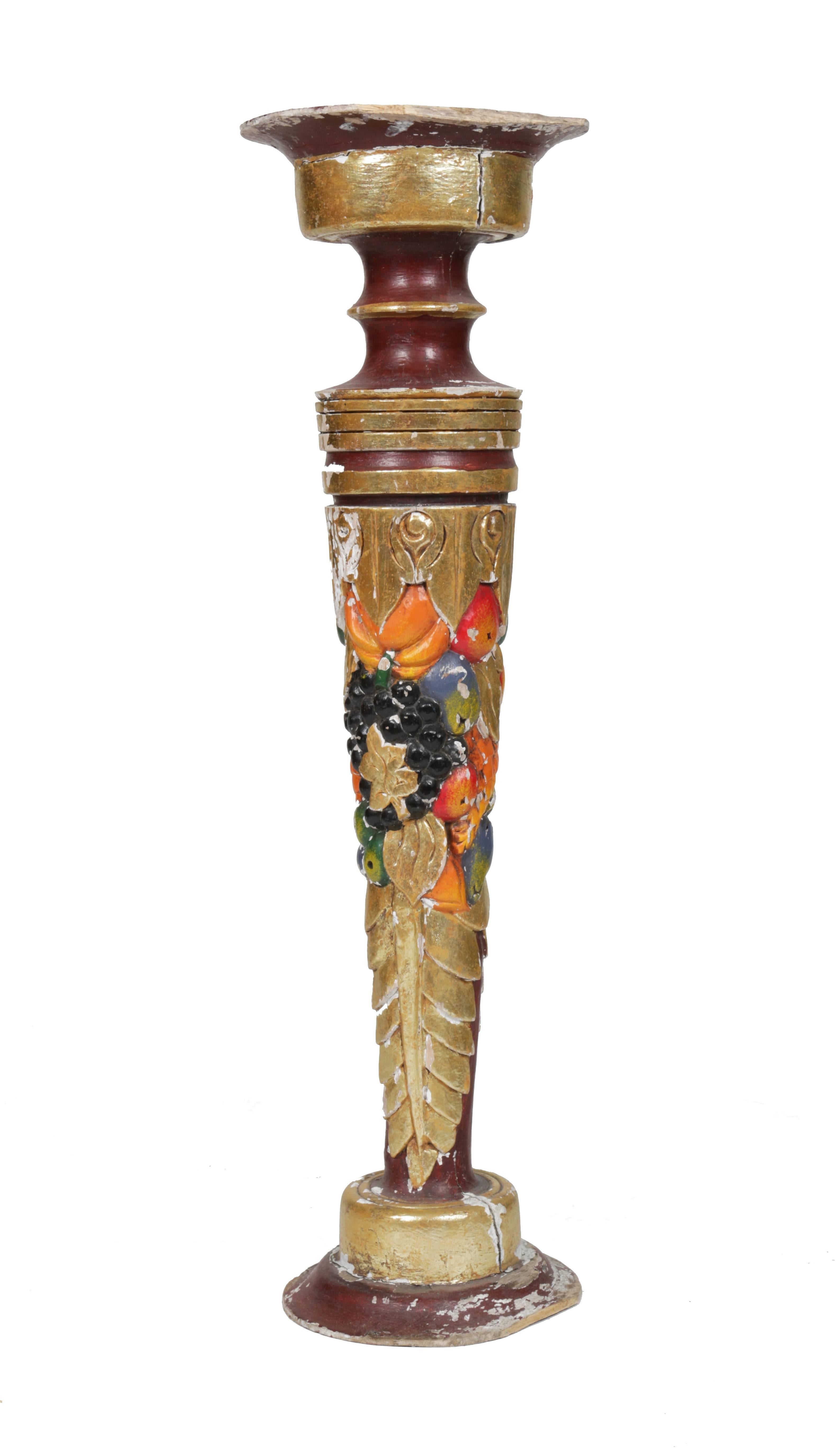 Late 19th Century Antique Hand-Carved, Gessoed and Painted Venetian Wood Pedestal For Sale