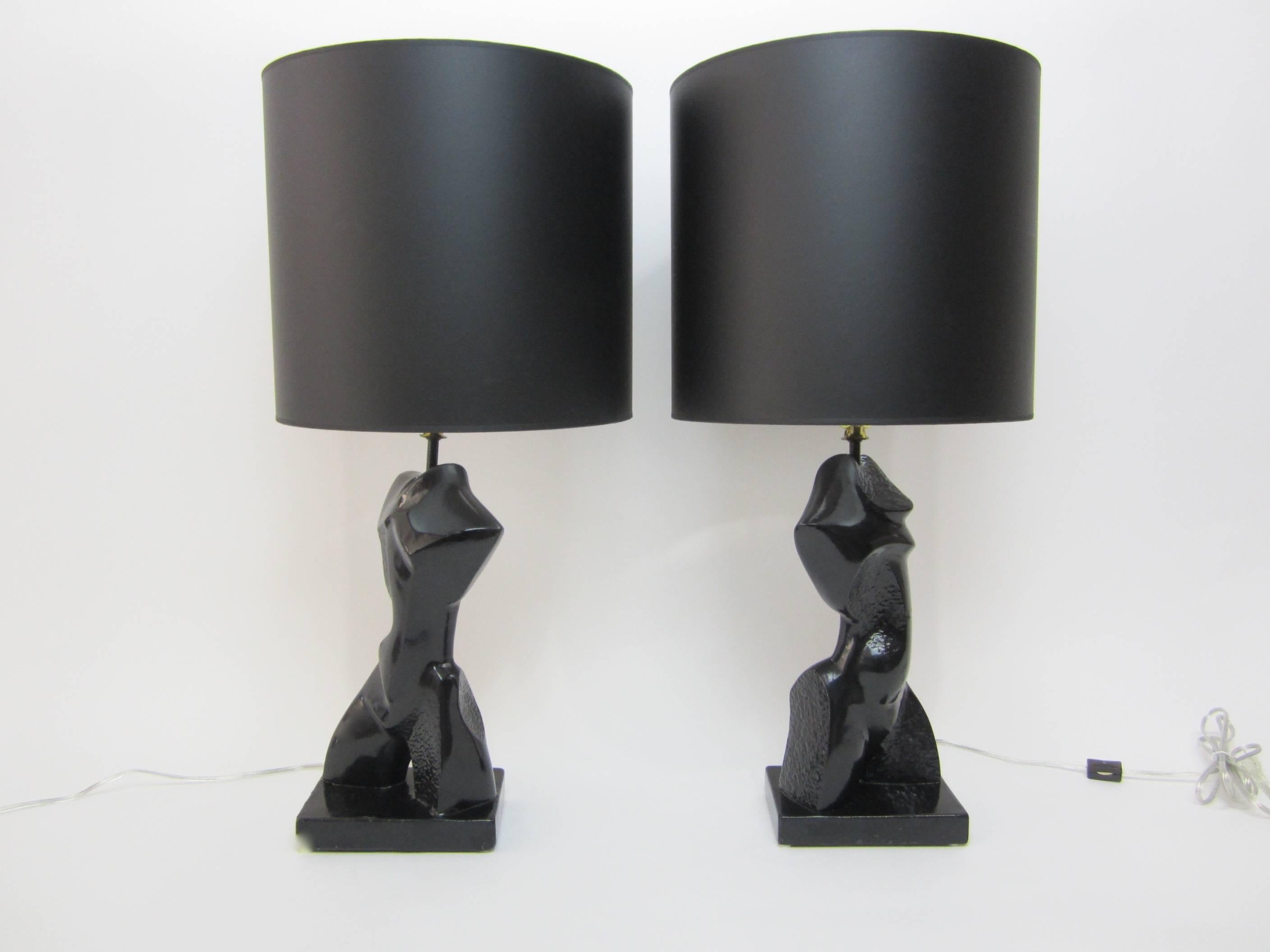 Mid-Century Modern Pair of Heifetz Abstract Chalk-Plaster Lamps   For Sale