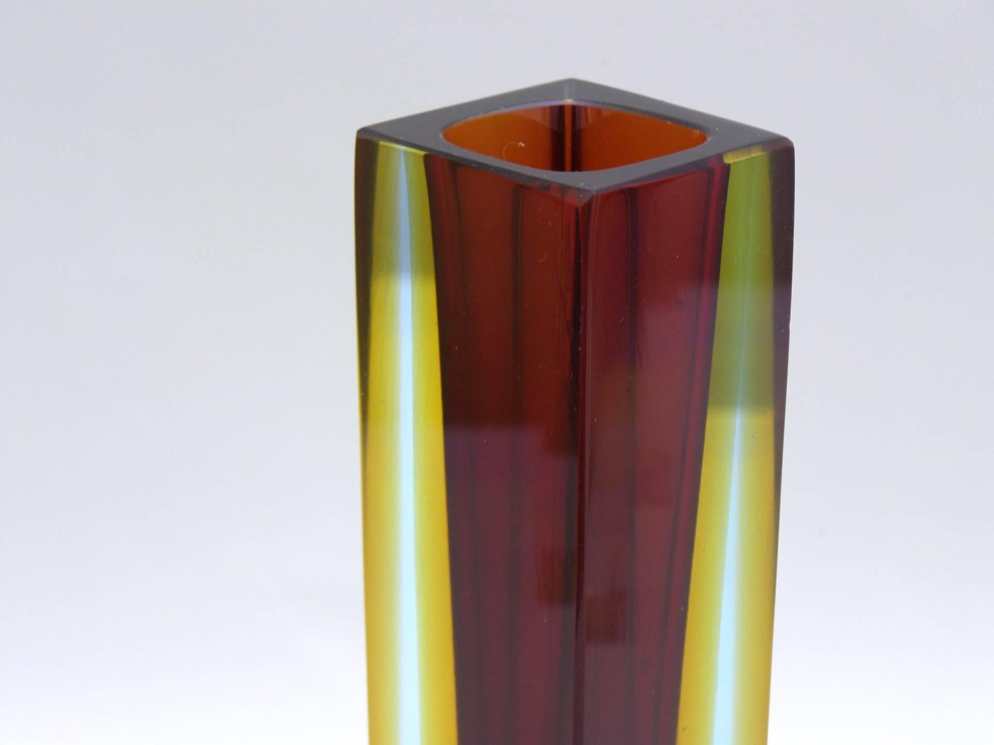 Mid-Century Modern Alessandro Mandruzzato Triple Sommerso Murano Glass Vase For Sale