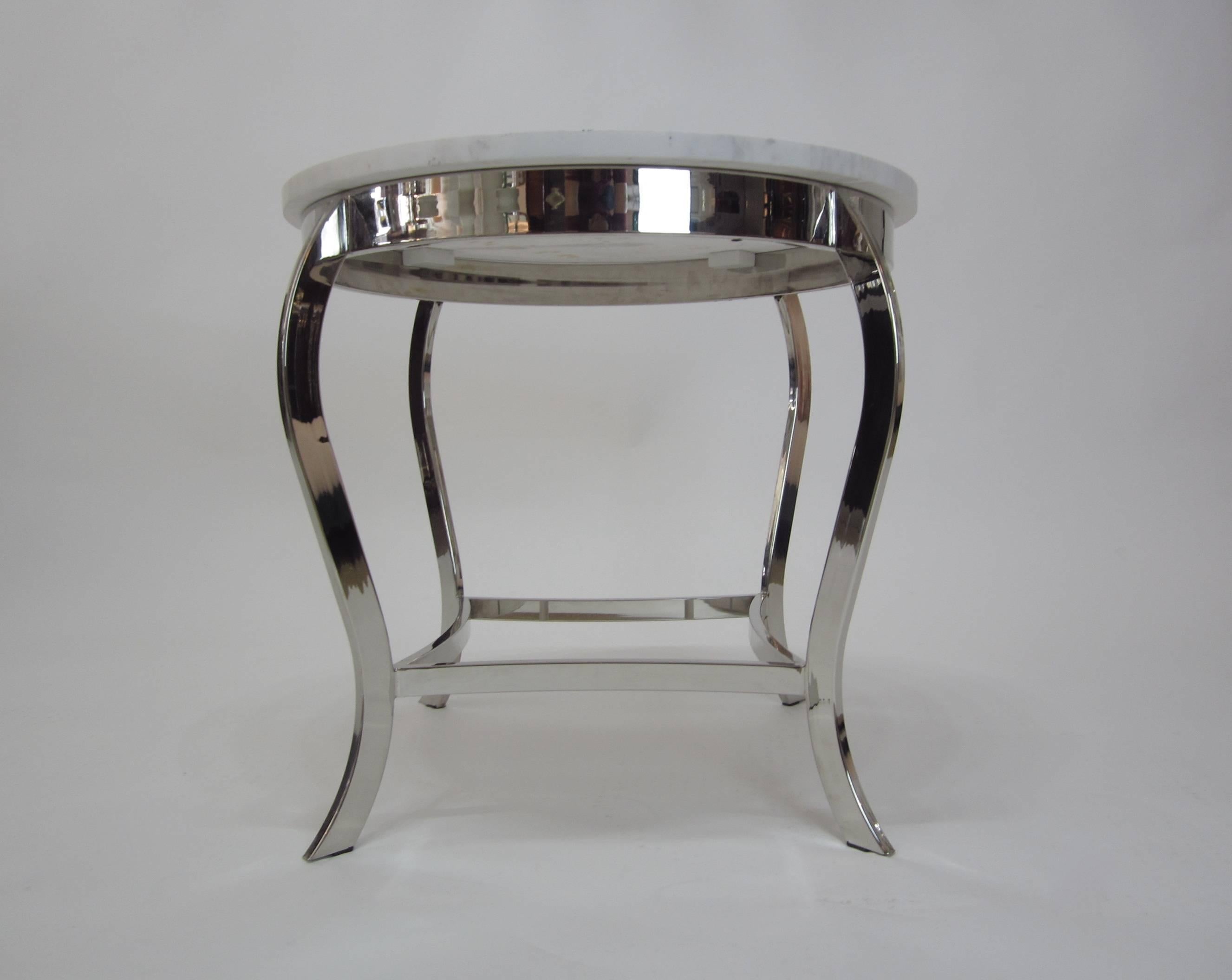 Marble-Top Side Table with Classic Nickeled Frame In Excellent Condition For Sale In Miami, FL