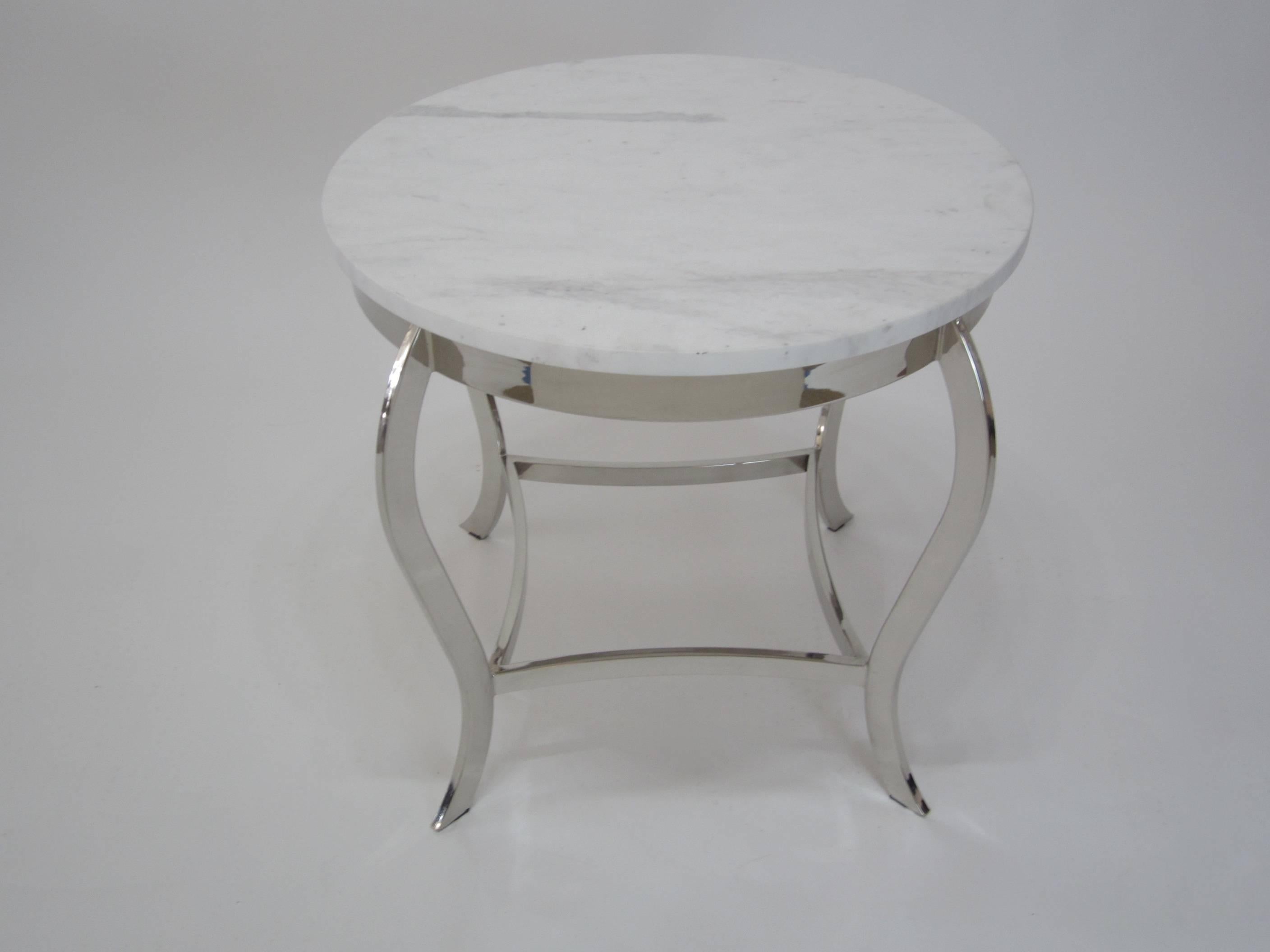 Mid-20th Century Marble-Top Side Table with Classic Nickeled Frame For Sale