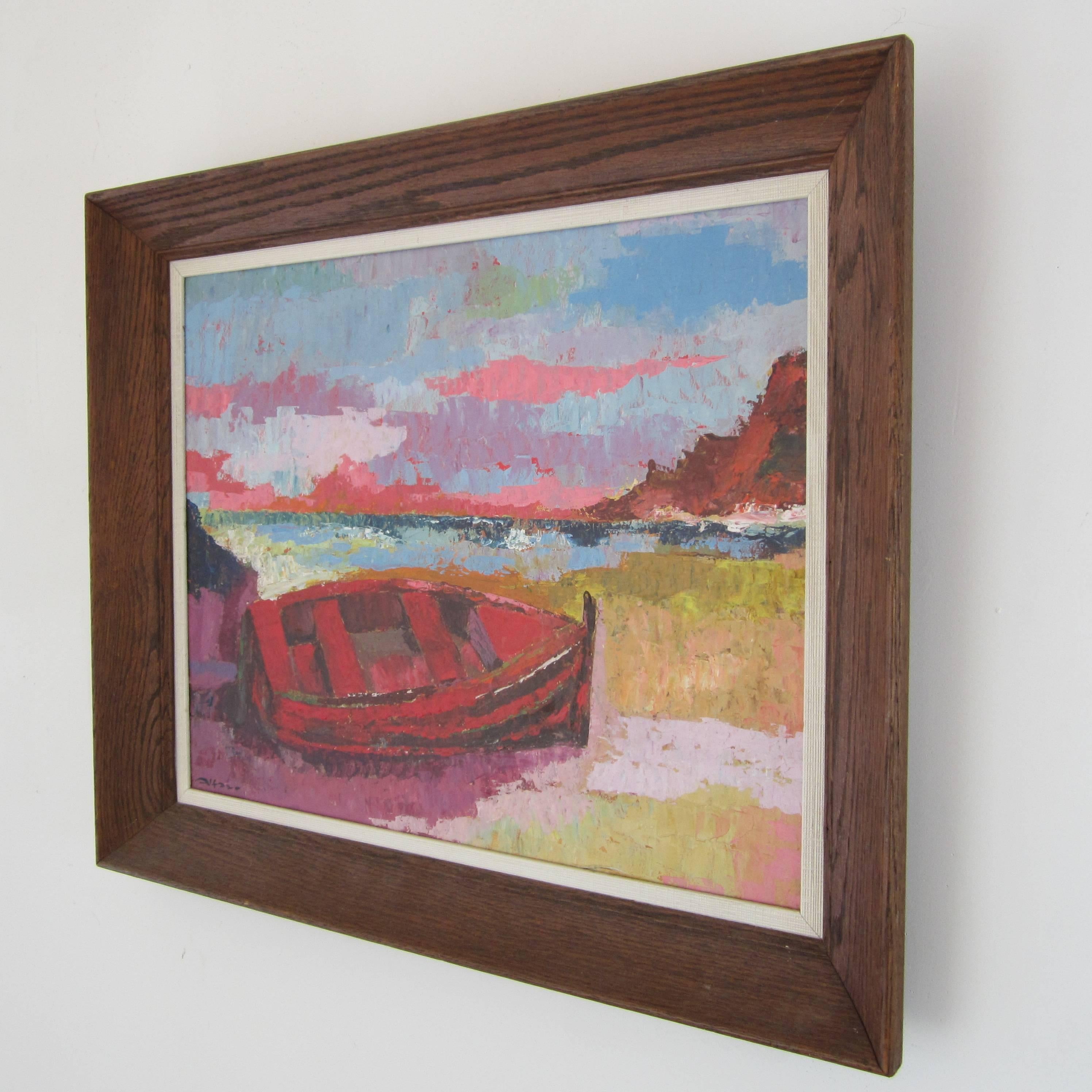 Midcentury Seascape Painting Artist Signed, Alfaro For Sale 1