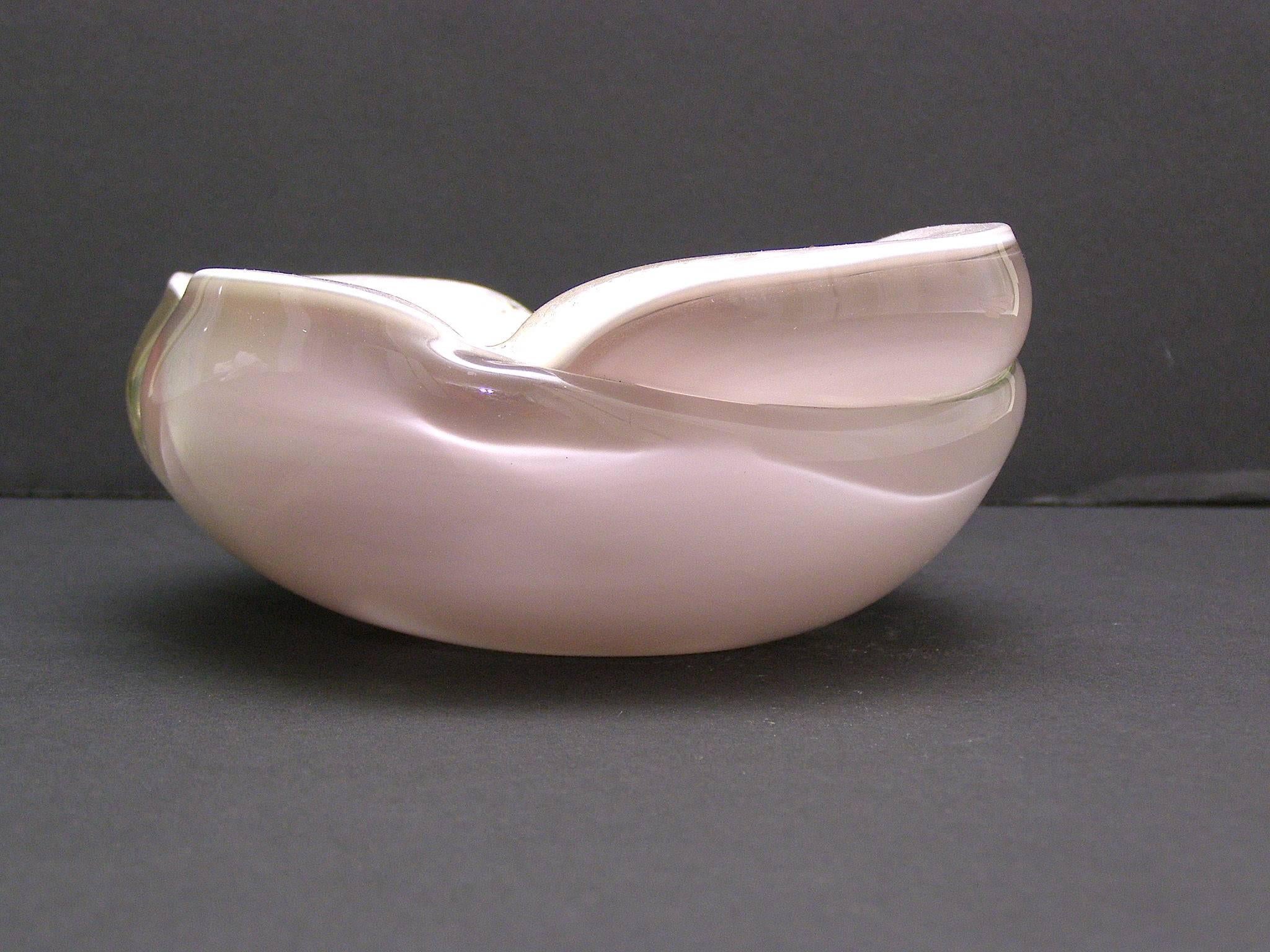 Italian Venetian Pink Handblown Murano Glass Vide-Poche For Sale