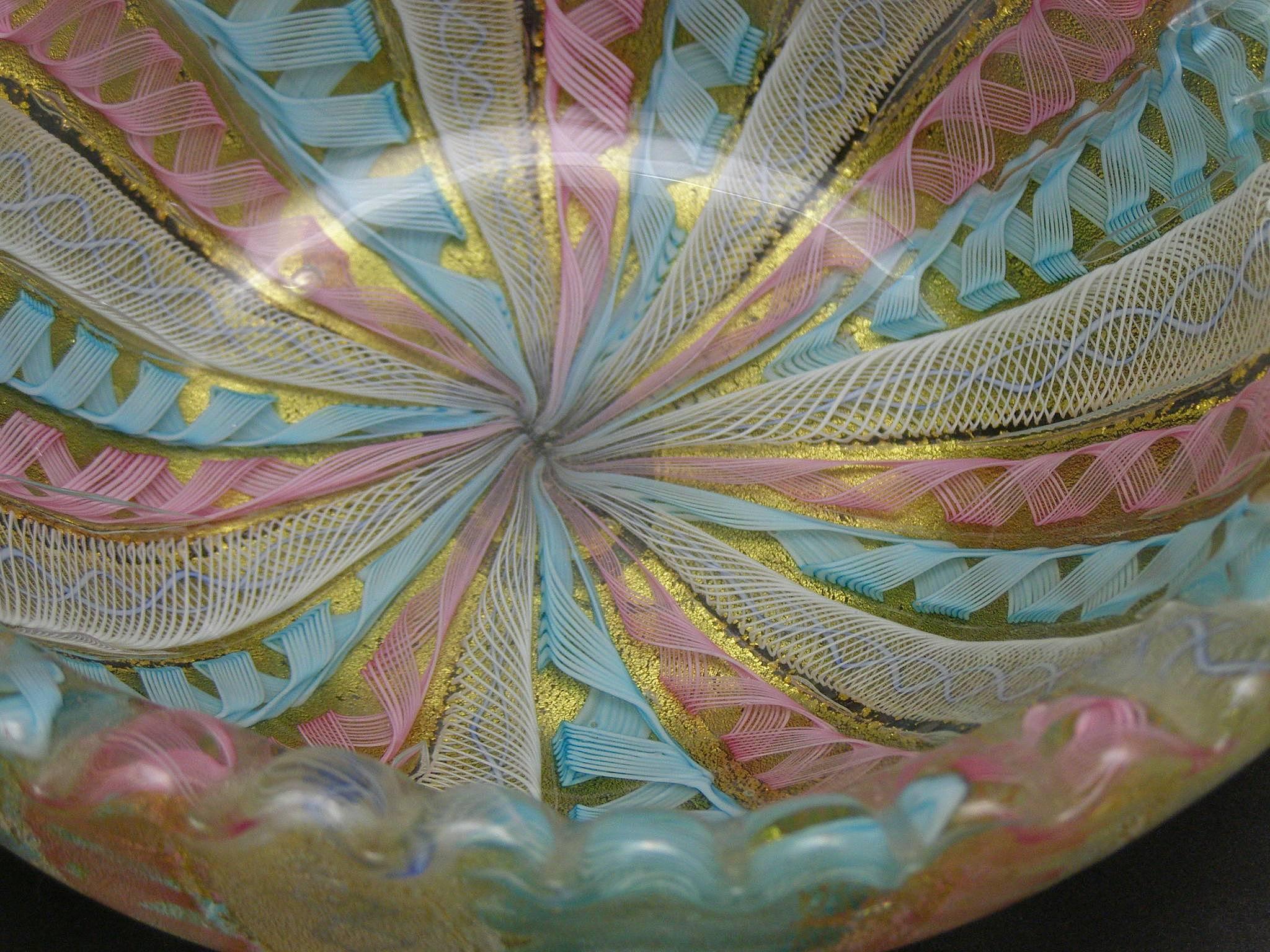 Blown Glass Handblown Murano Glass Diminutive Latticino Scalloped Bowl 