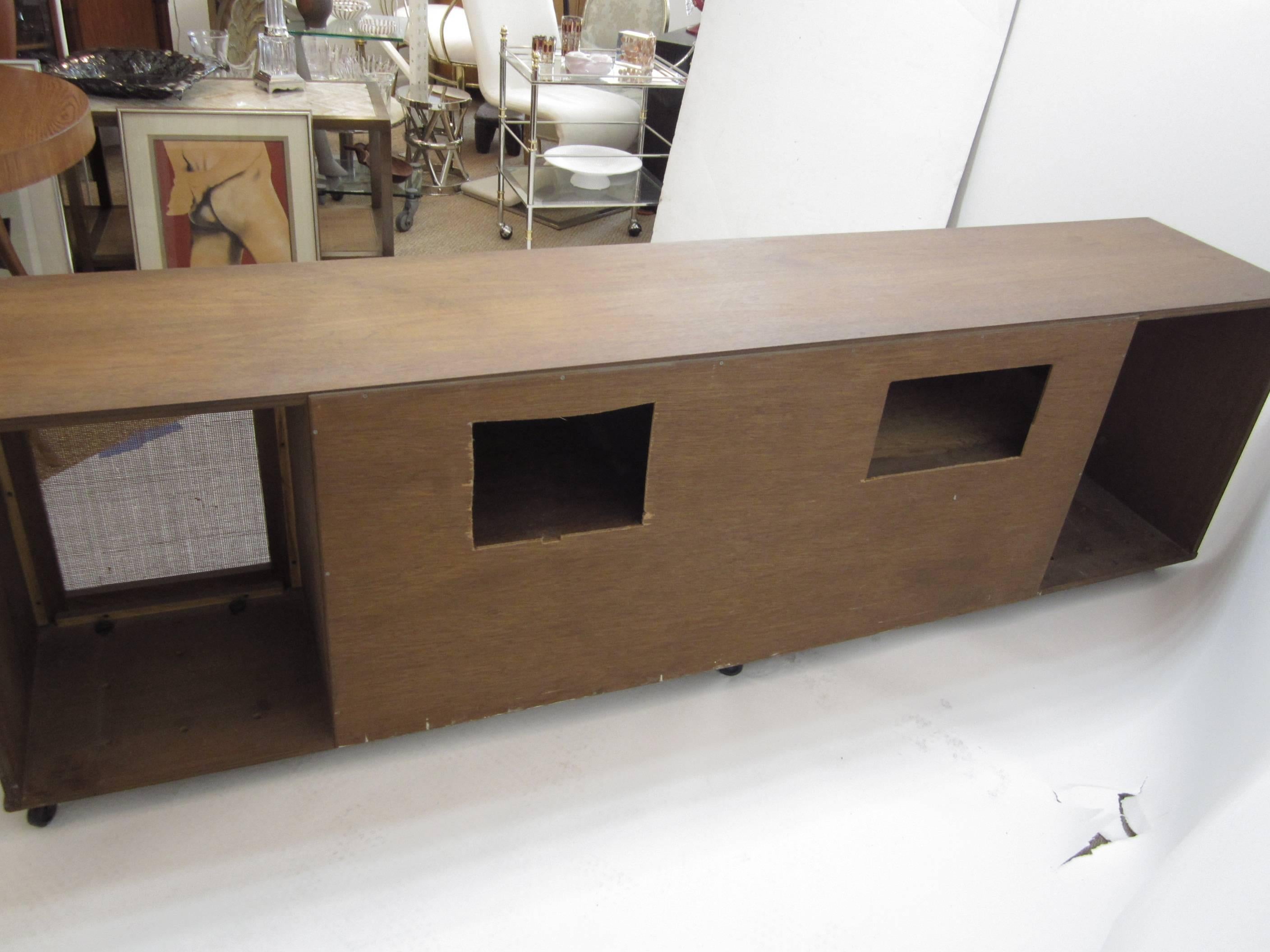 Wood Teak and Cane Eight-Foot Media Console Credenza 