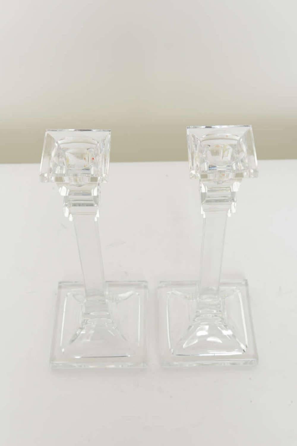 Mid-20th Century Pair of Glass Federal-Style Candlesticks
