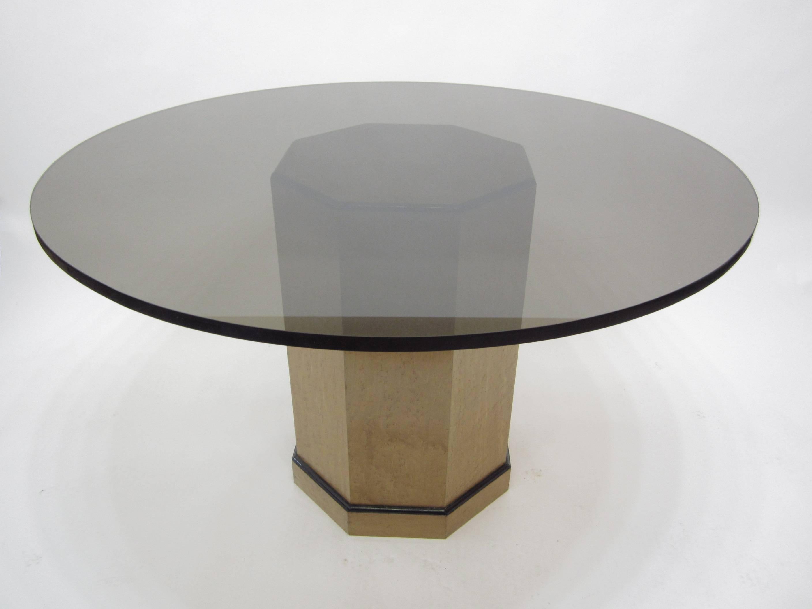 Pedestal Center Entrance Table / Dining Table, with Round Amber Glass Top 1