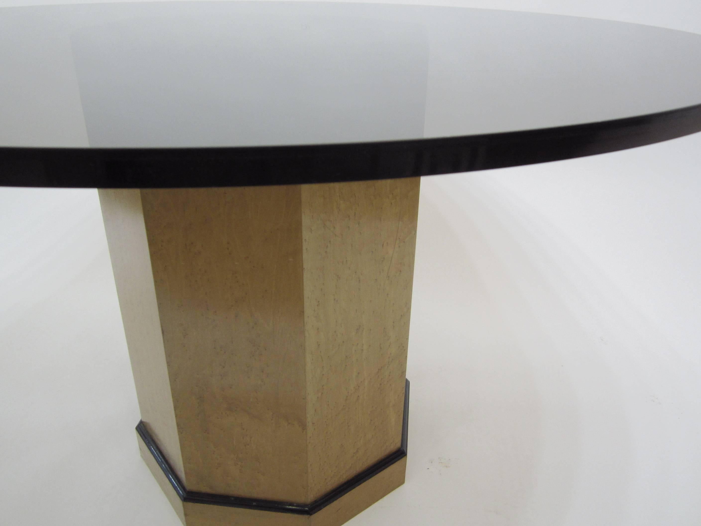 Pedestal Center Entrance Table / Dining Table, with Round Amber Glass Top 5