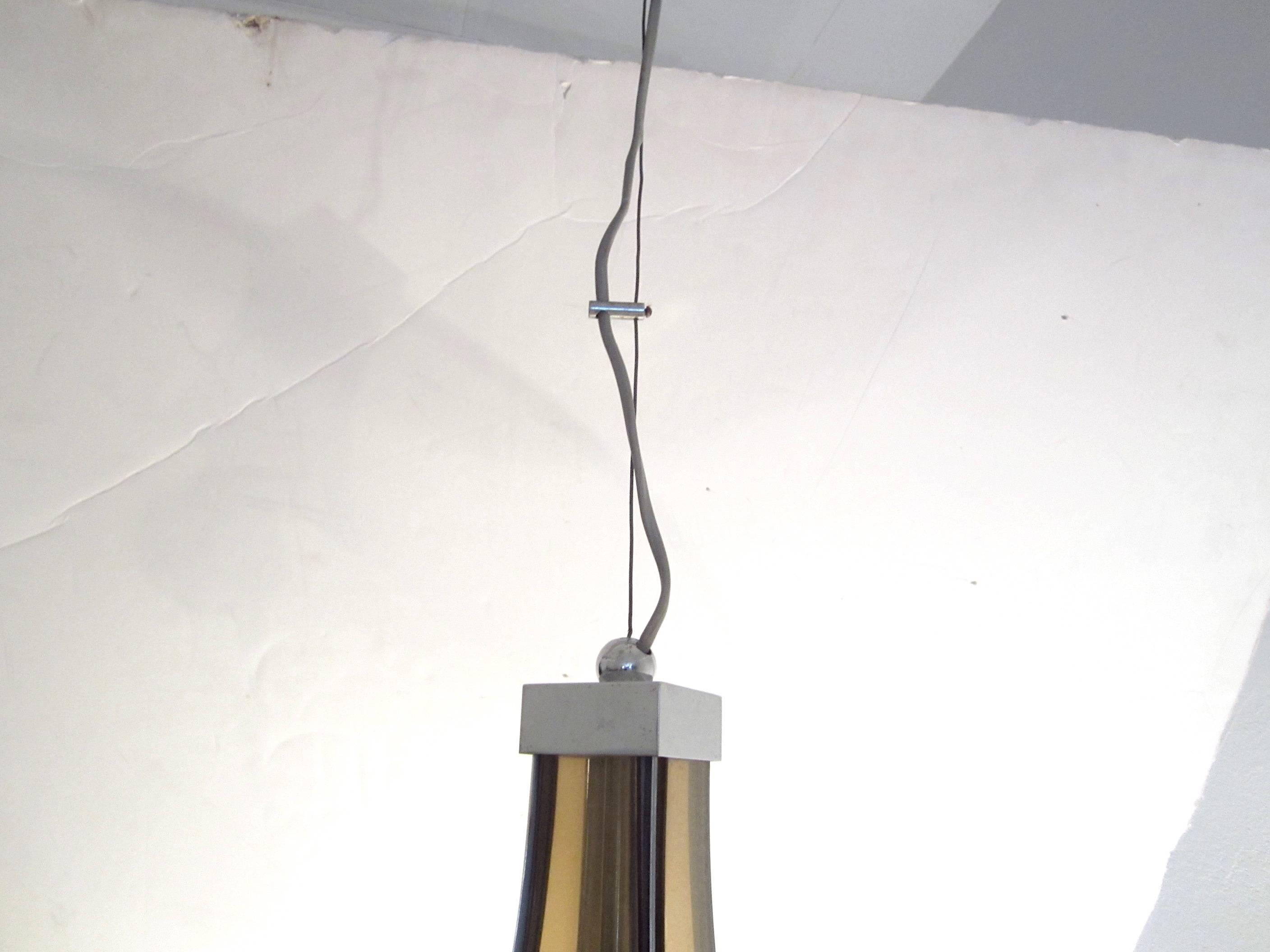 Italian Amber Glass and Chrome Hanging Light Fixture with Cable and Canopy In Good Condition For Sale In Miami, FL
