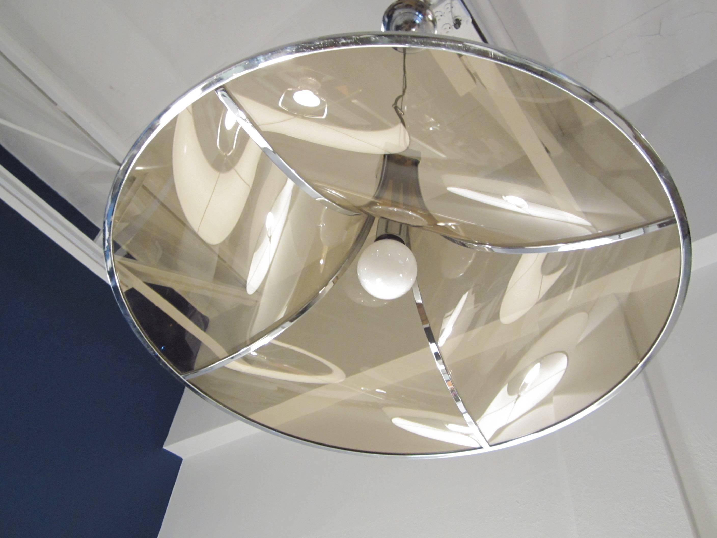 Late 20th Century Italian Amber Glass and Chrome Hanging Light Fixture with Cable and Canopy For Sale