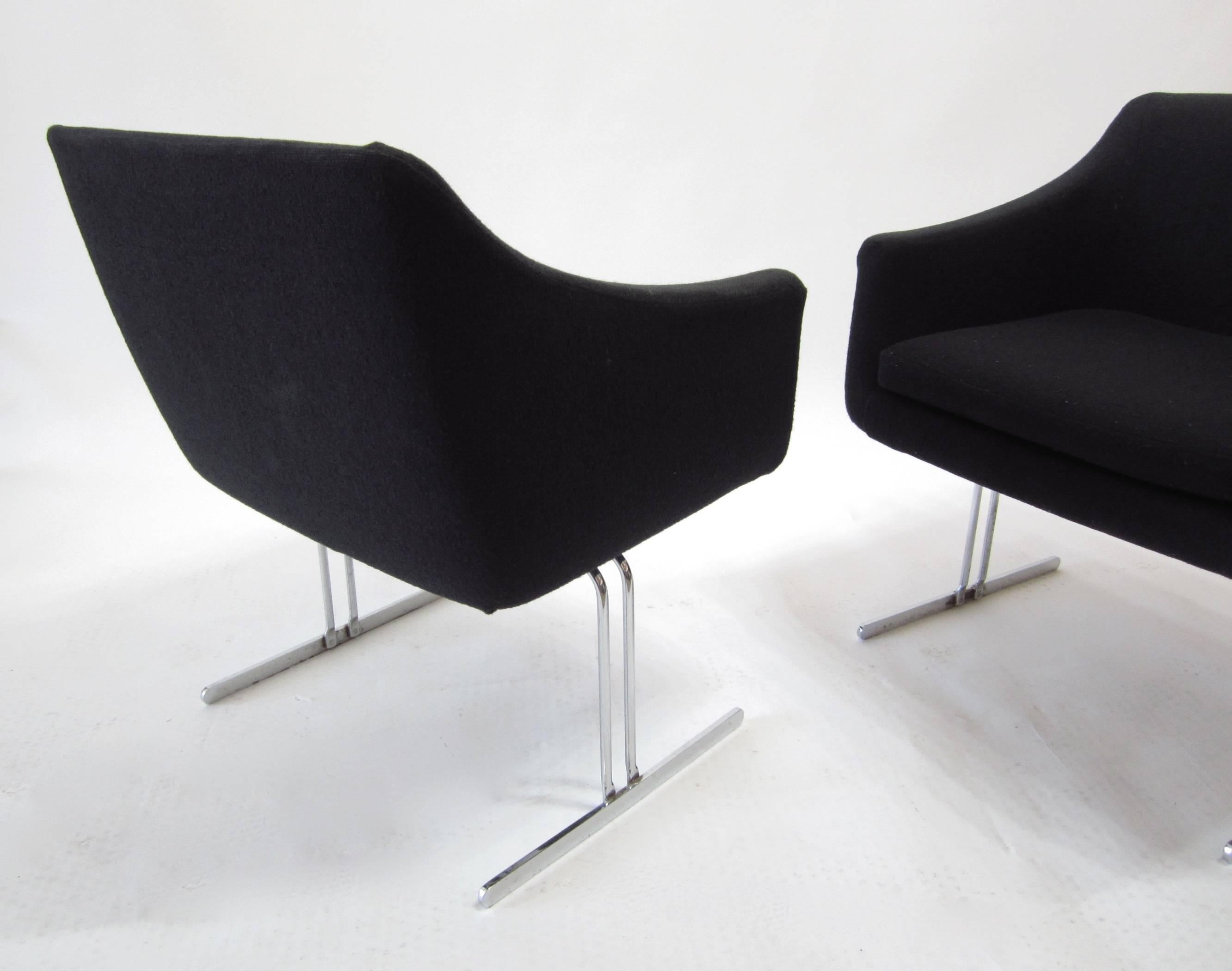 Italian Pair of Hugh Acton Chrome Frame Lounge Chairs For Sale