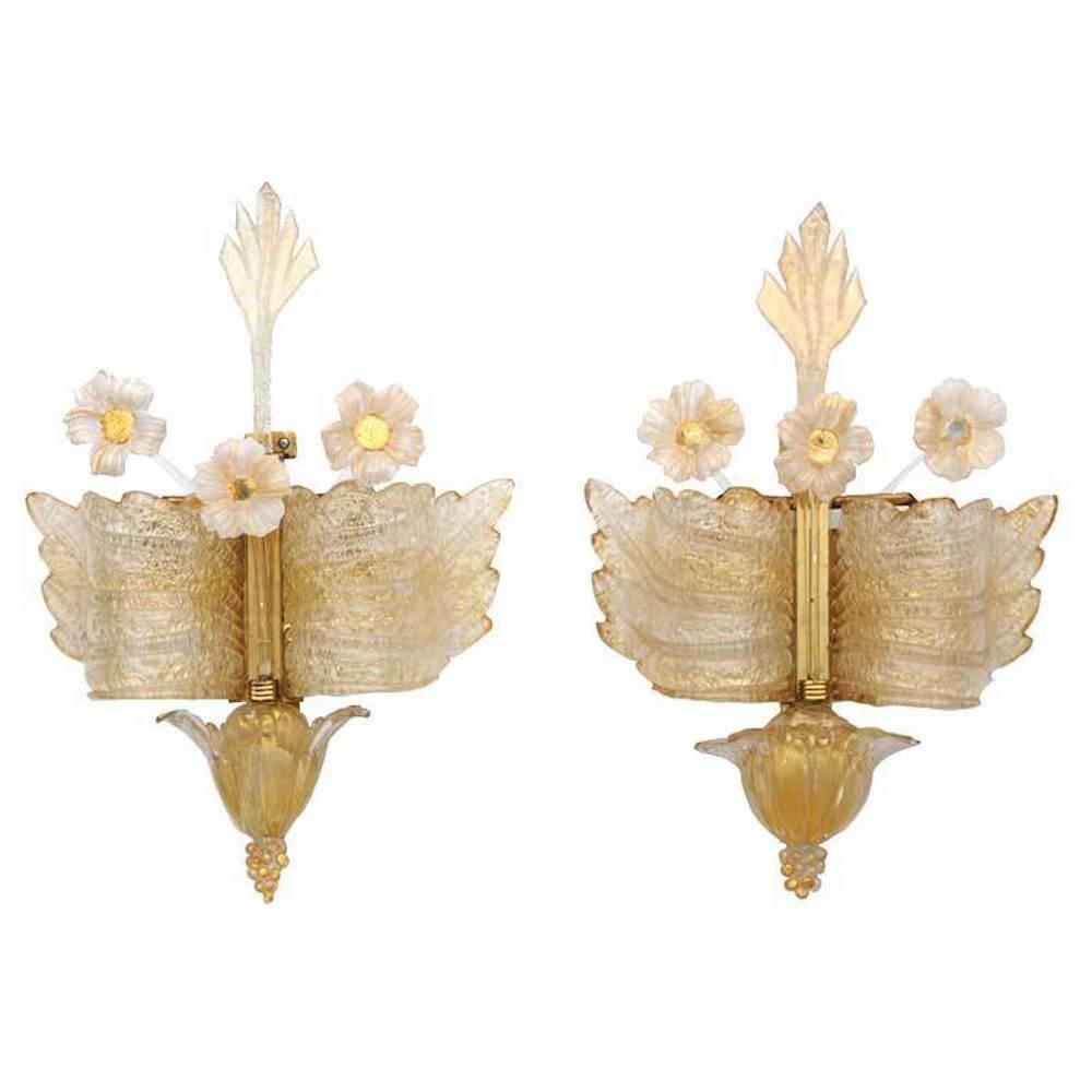 Mid-20th Century Barvoier et Toso Murano Rugiada Glass Wall Sconce For Sale