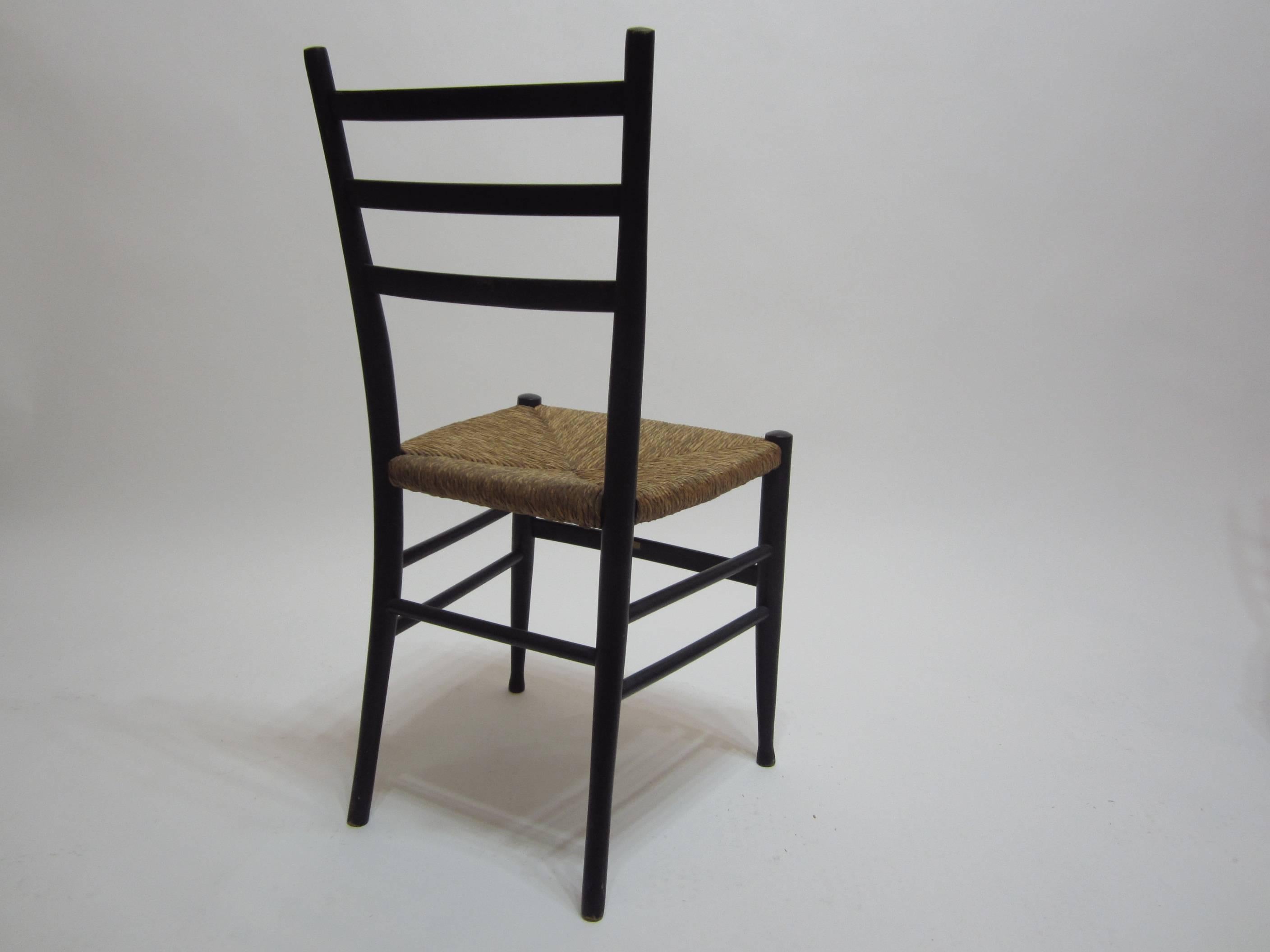 Mid-20th Century Italian Wood and Rush Seat Ladder-Back Chairs, Four For Sale