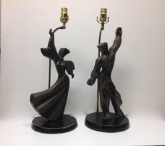 Pair of Modernist Cerused Oak Heifetz Lamps