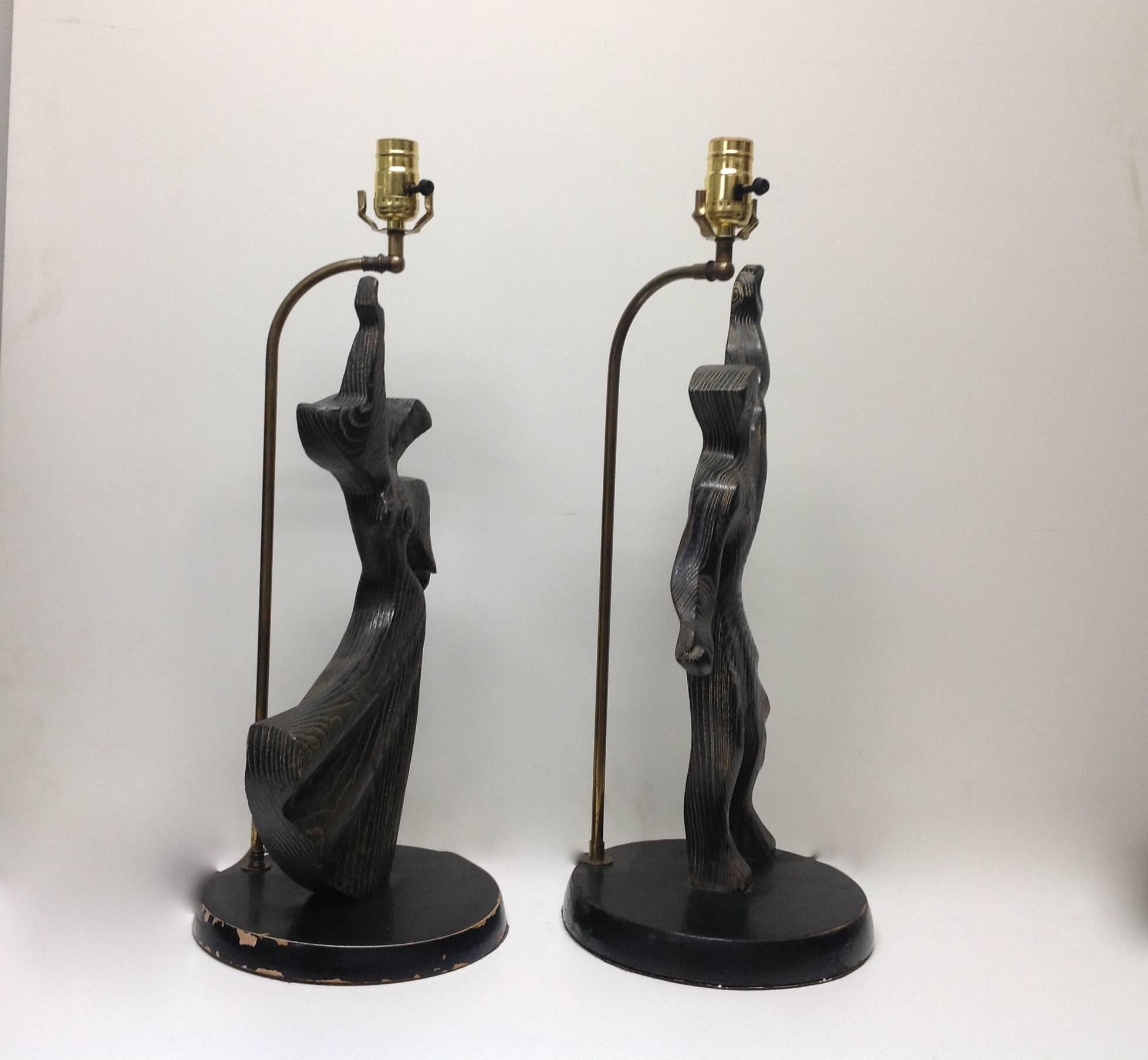 Mid-Century Modern Pair of Modernist Cerused Oak Heifetz Lamps For Sale