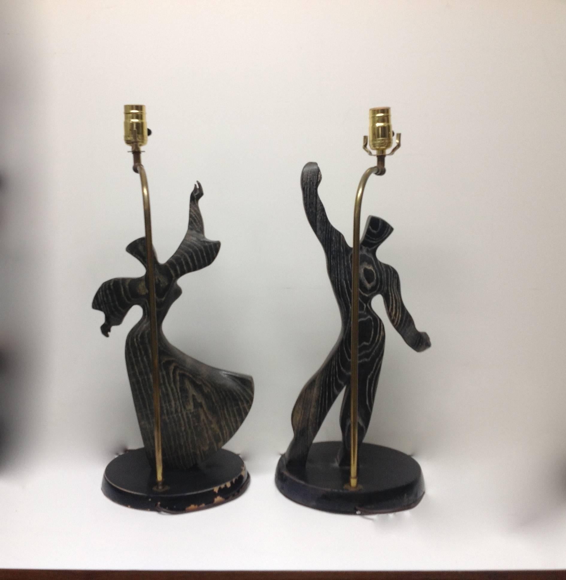 American Pair of Modernist Cerused Oak Heifetz Lamps For Sale
