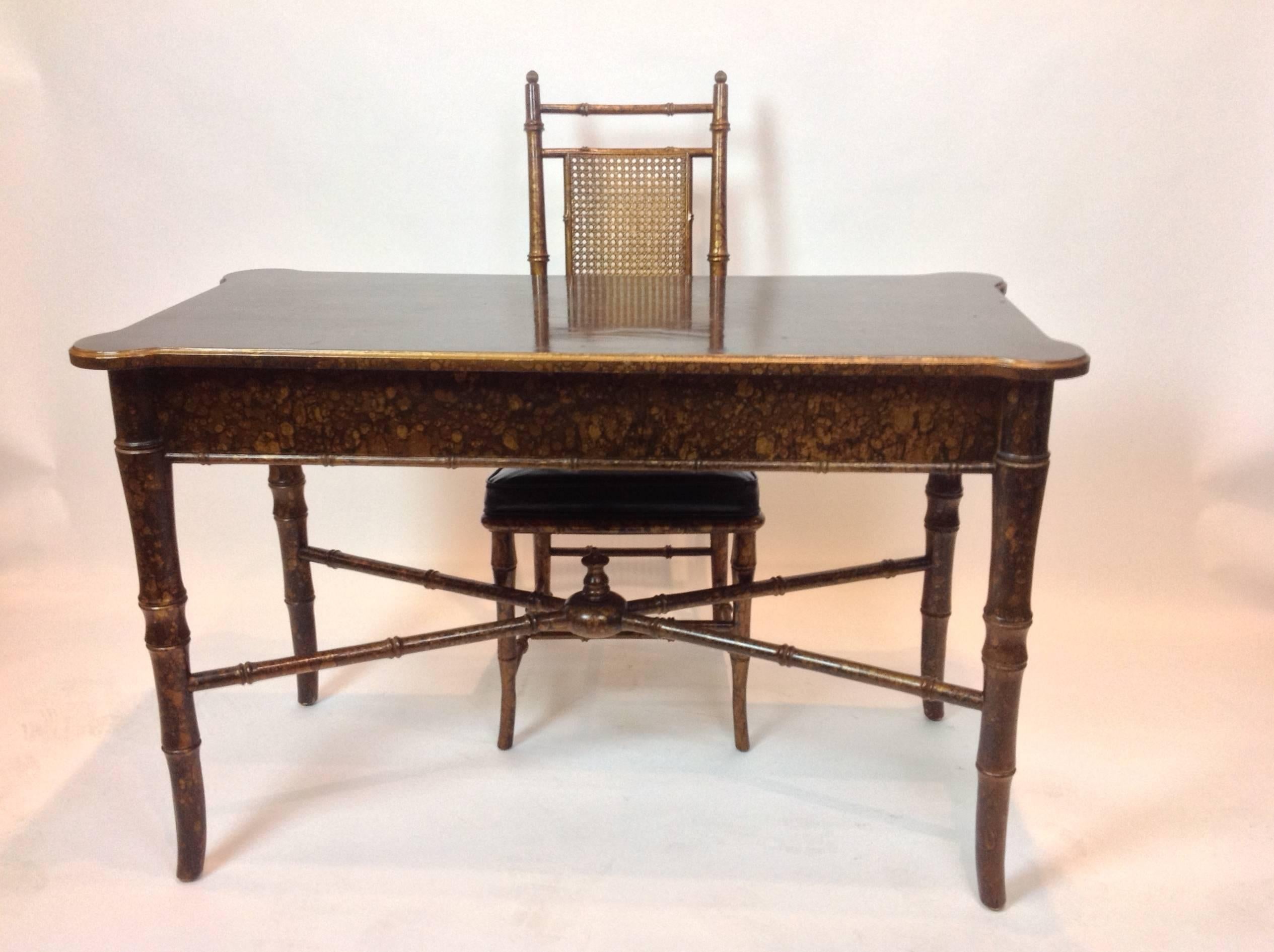 Faux Tortoise Shell and Bamboo Design Writing Table/ Desk with Matching Chair 2