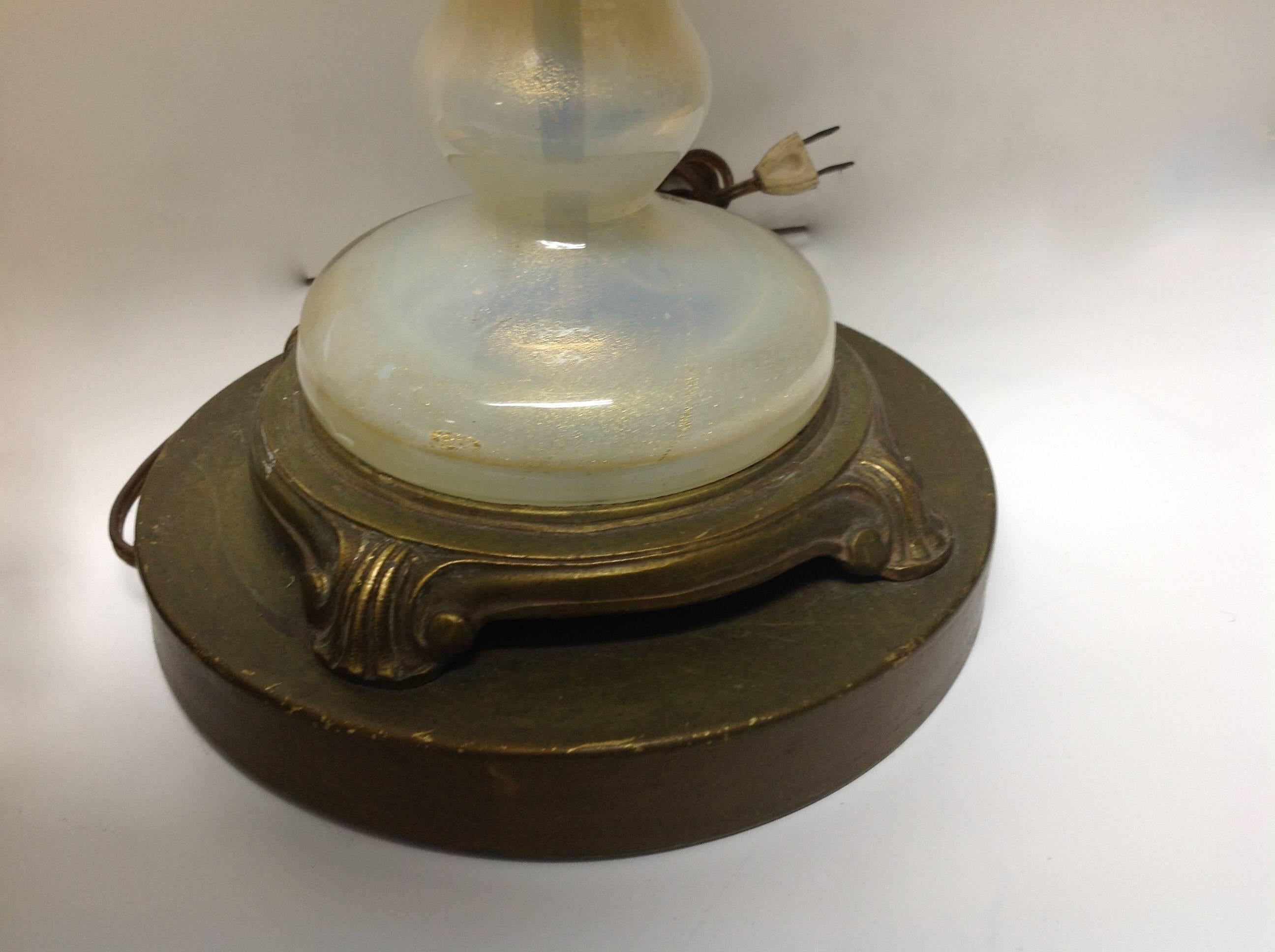 Pair of Handblown Original Murano Glass Lamps with Brass Flowers 1