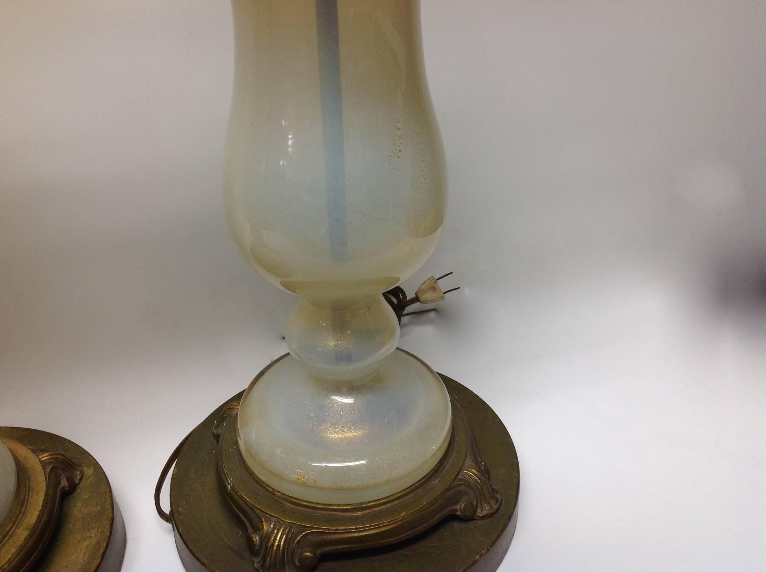Pair of Handblown Original Murano Glass Lamps with Brass Flowers 2