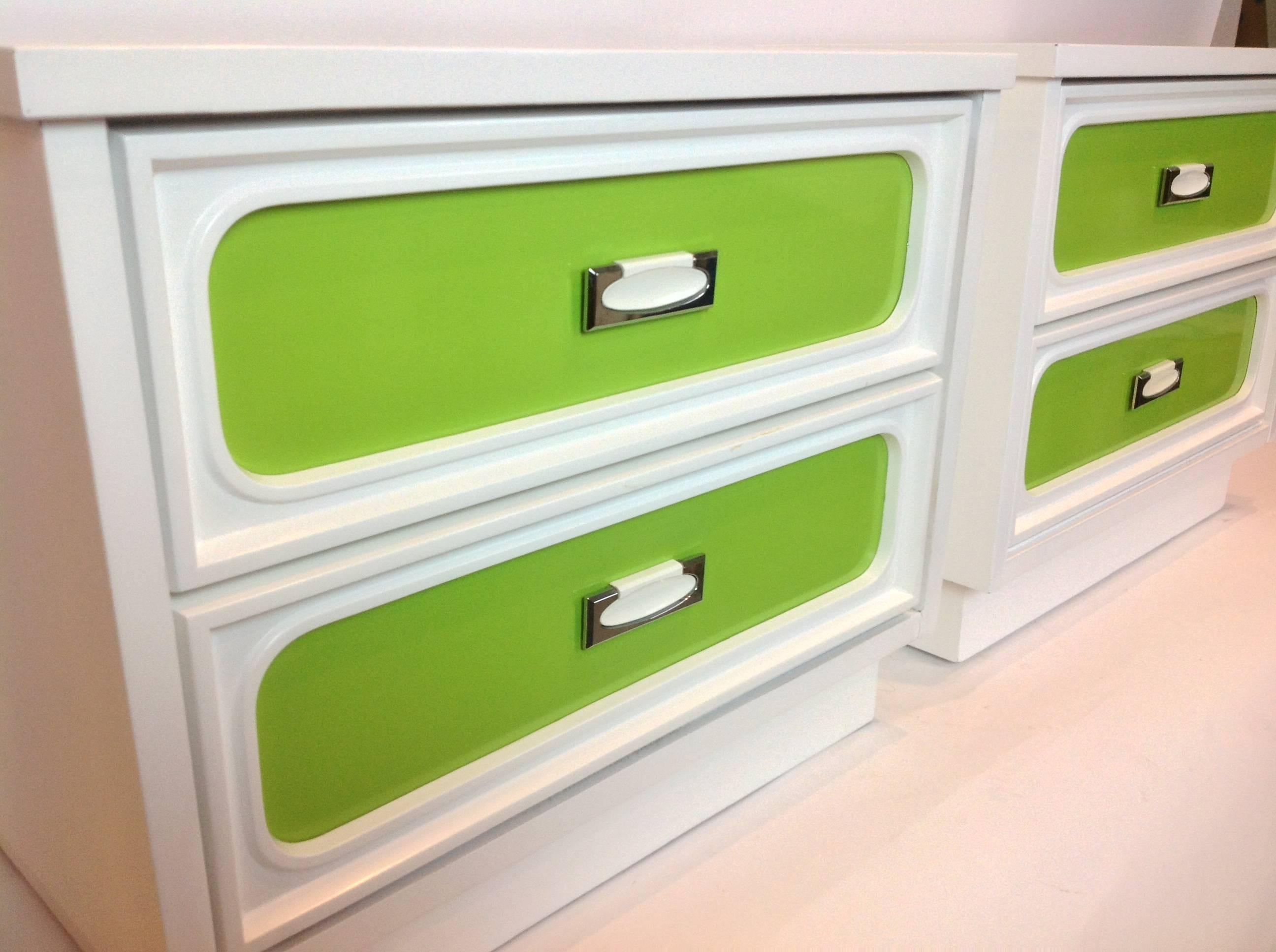 Plastic Pair of Side Tables with Color Panel Drawers For Sale