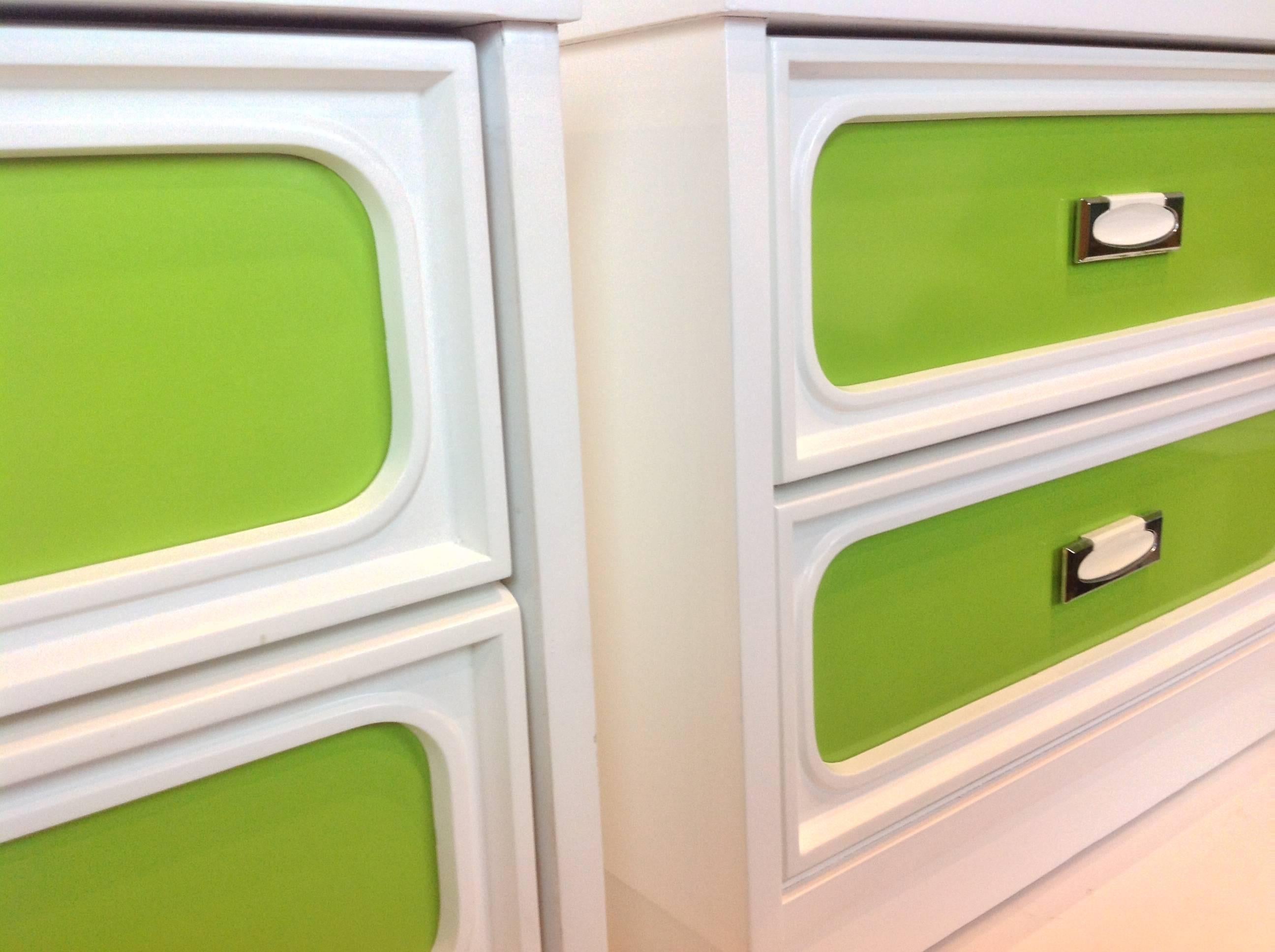 Pair of Side Tables with Color Panel Drawers For Sale 1