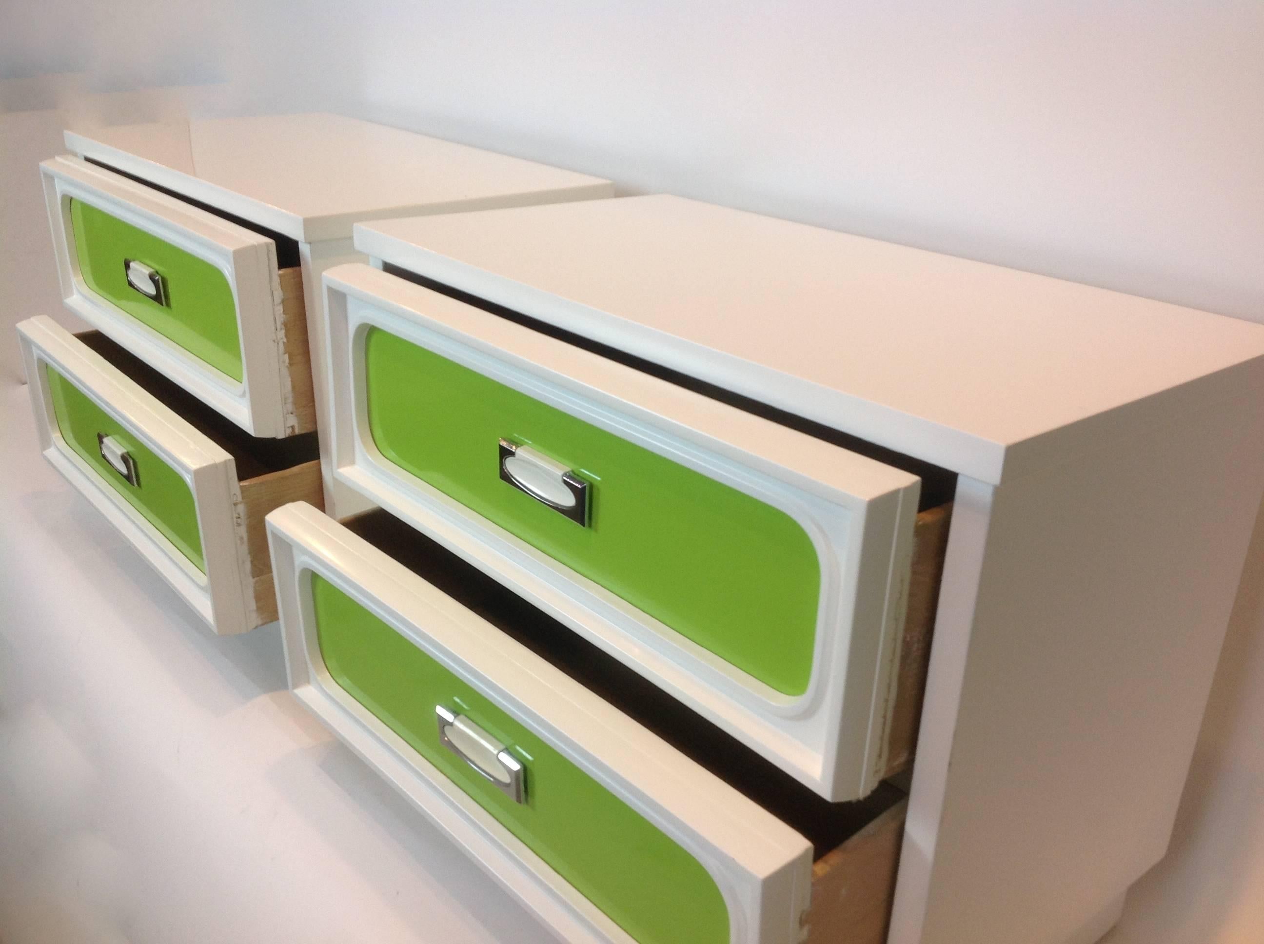 Pair of Side Tables with Color Panel Drawers For Sale 2